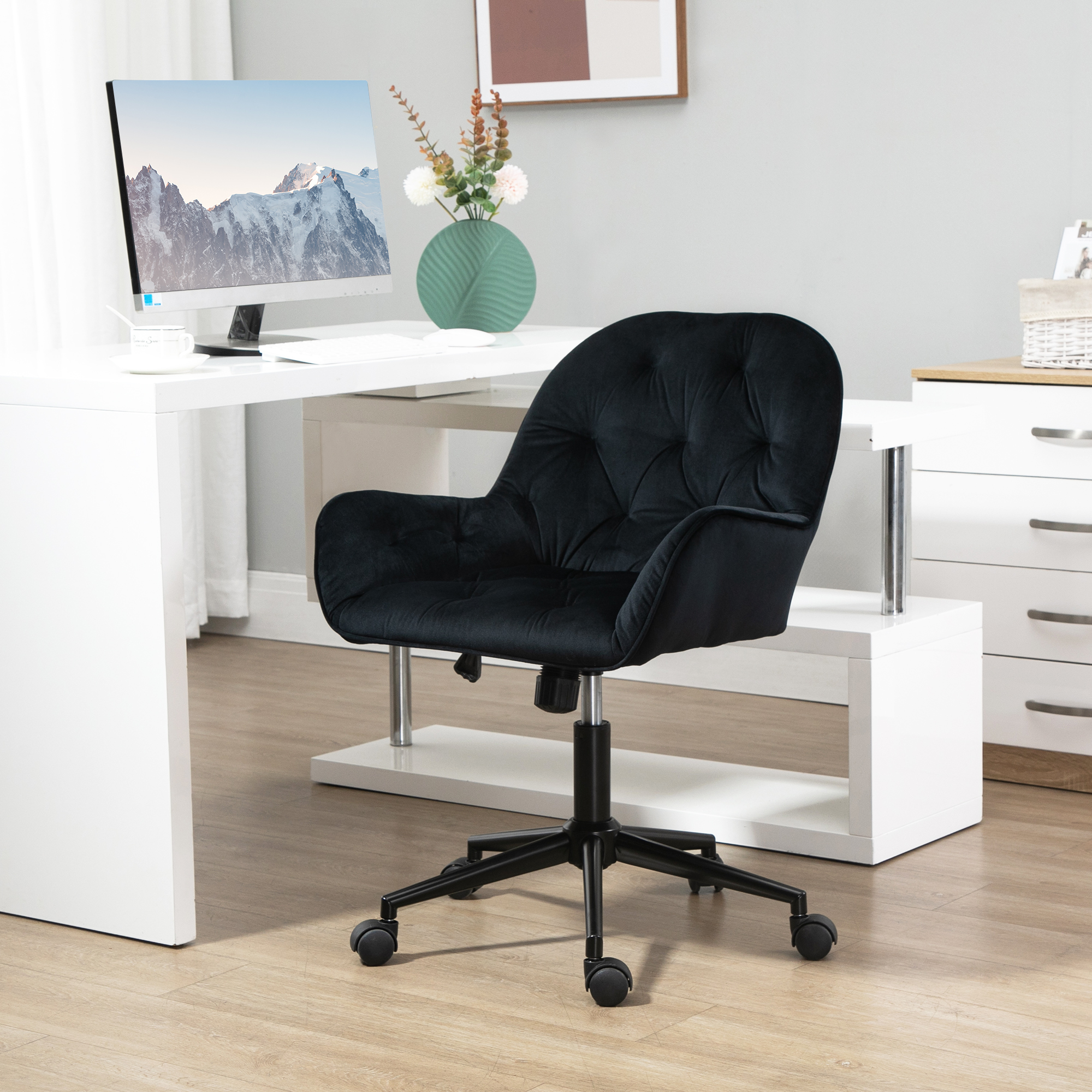 Vinsetto bureaustoel draaistoel bureaustoel in hoogte verstelbare directiestoel stoel bureaustoel fauteuil kantoor fluweelzacht polyester zwart 60 x 61 x 81-91 cm