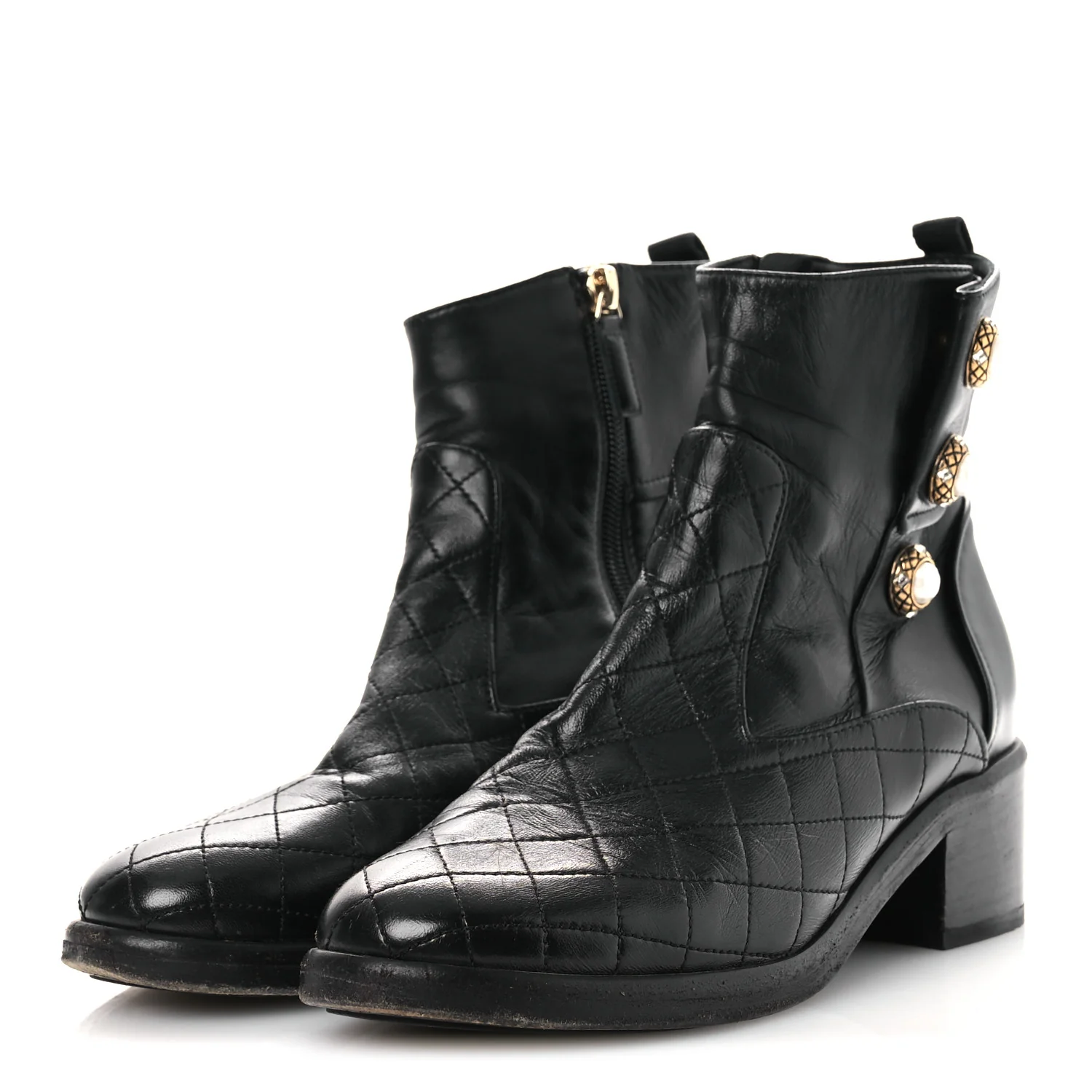 Lambskin Pearl Short Boots 38.5 Black