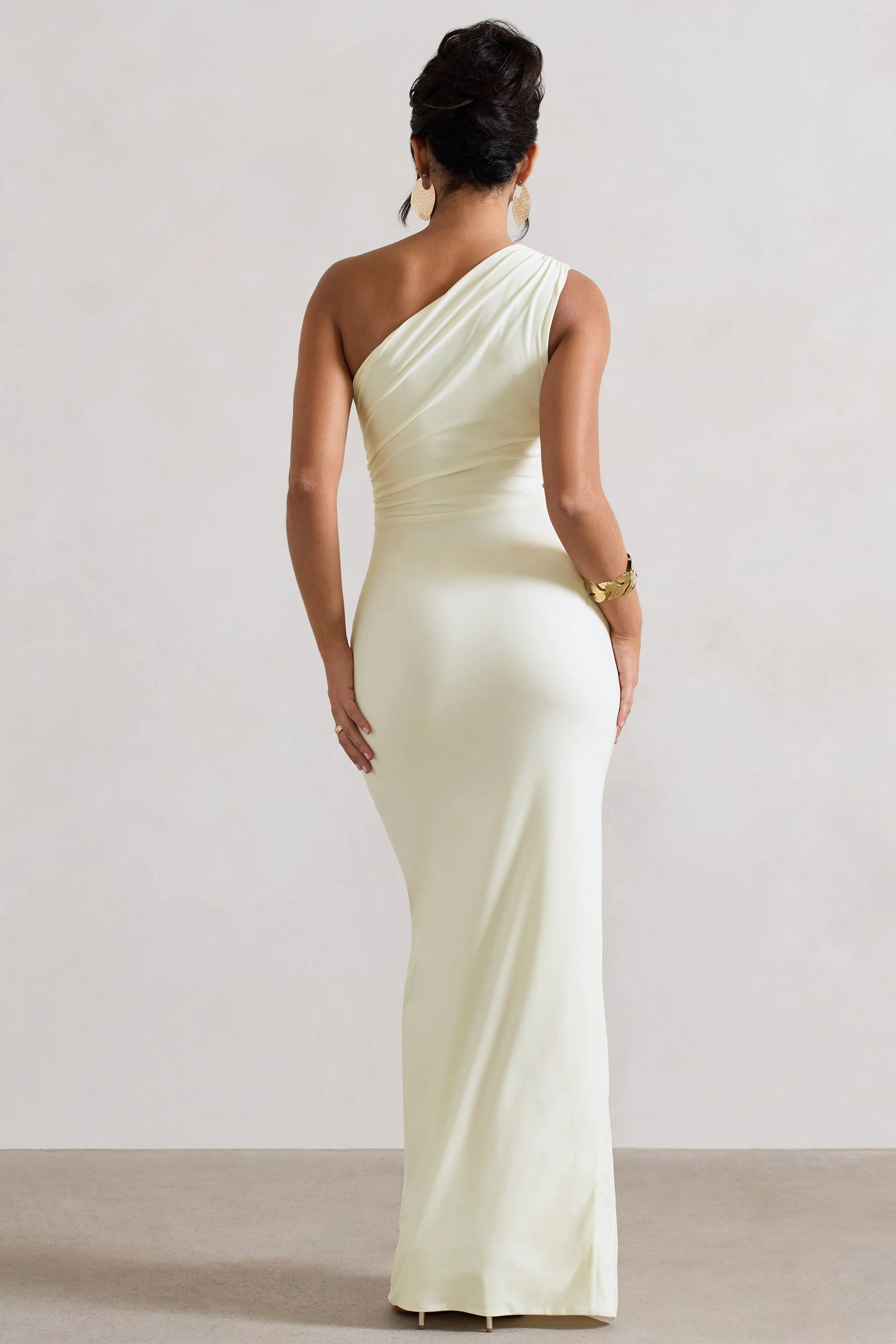 Rhodes | Ecru One-Shoulder Cut-Out Split Maxi Dress With Drape