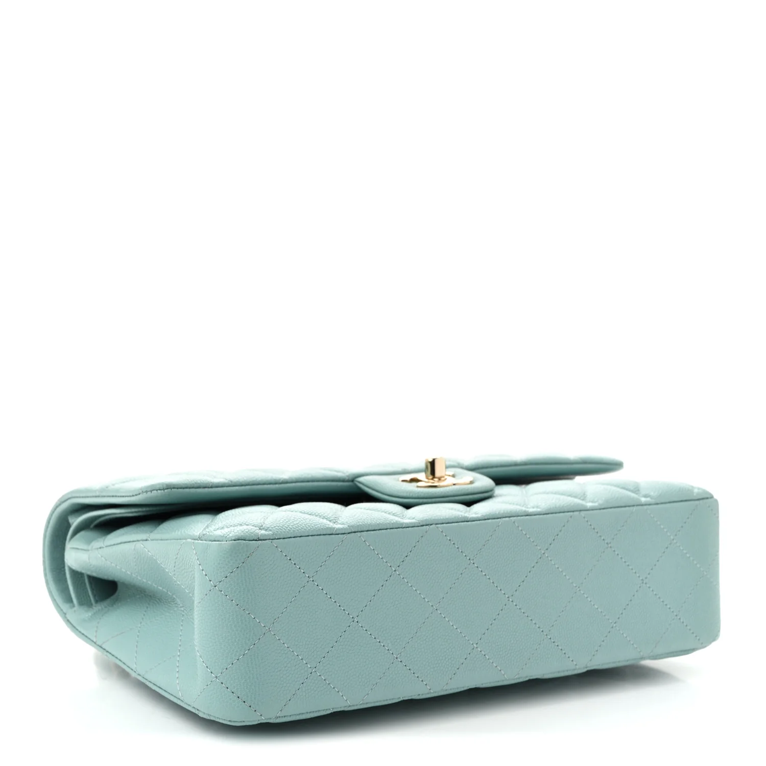 Caviar Quilted Medium Double Flap Light Blue