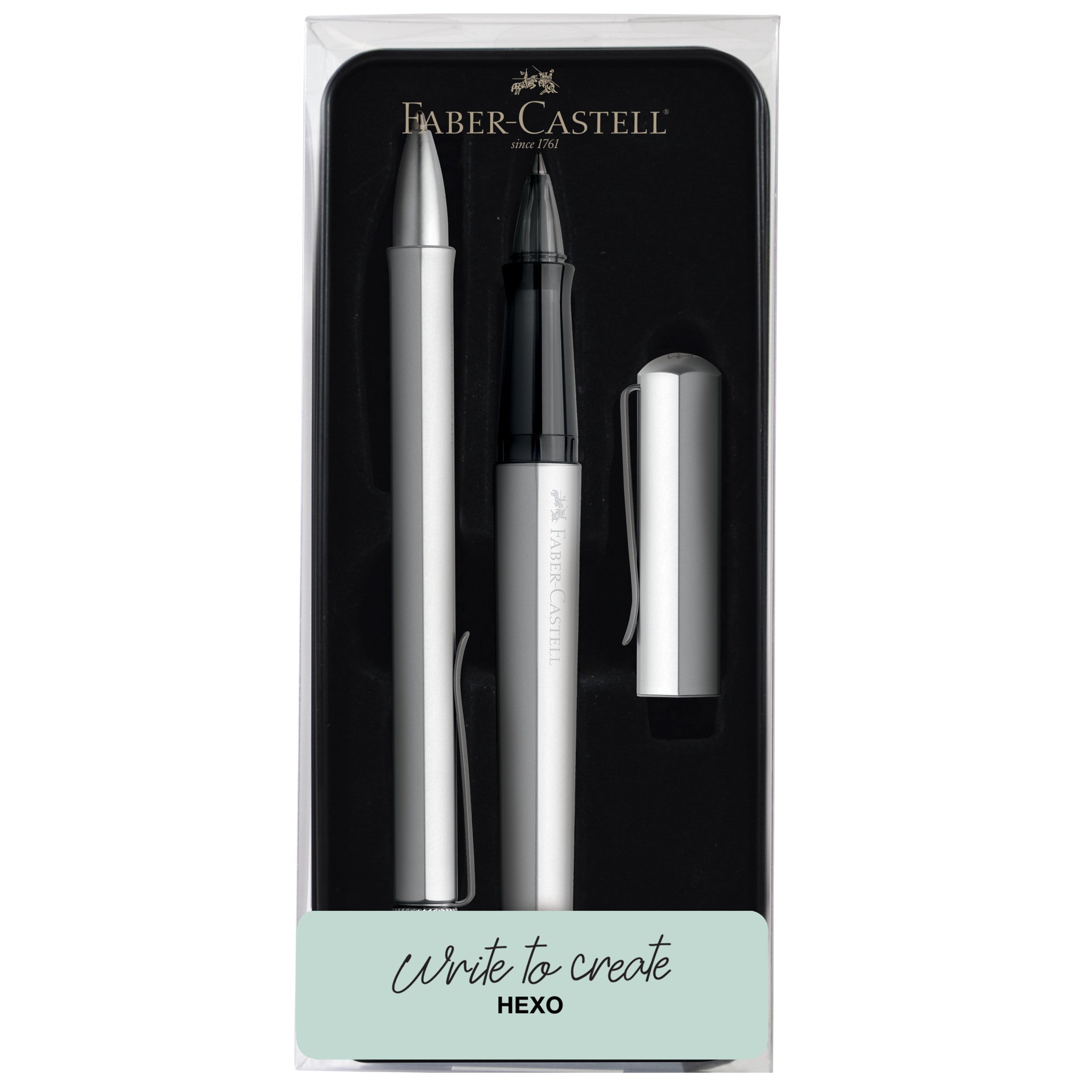 Coffret cadeau HEXO Rollerball et stylo à bille, argent