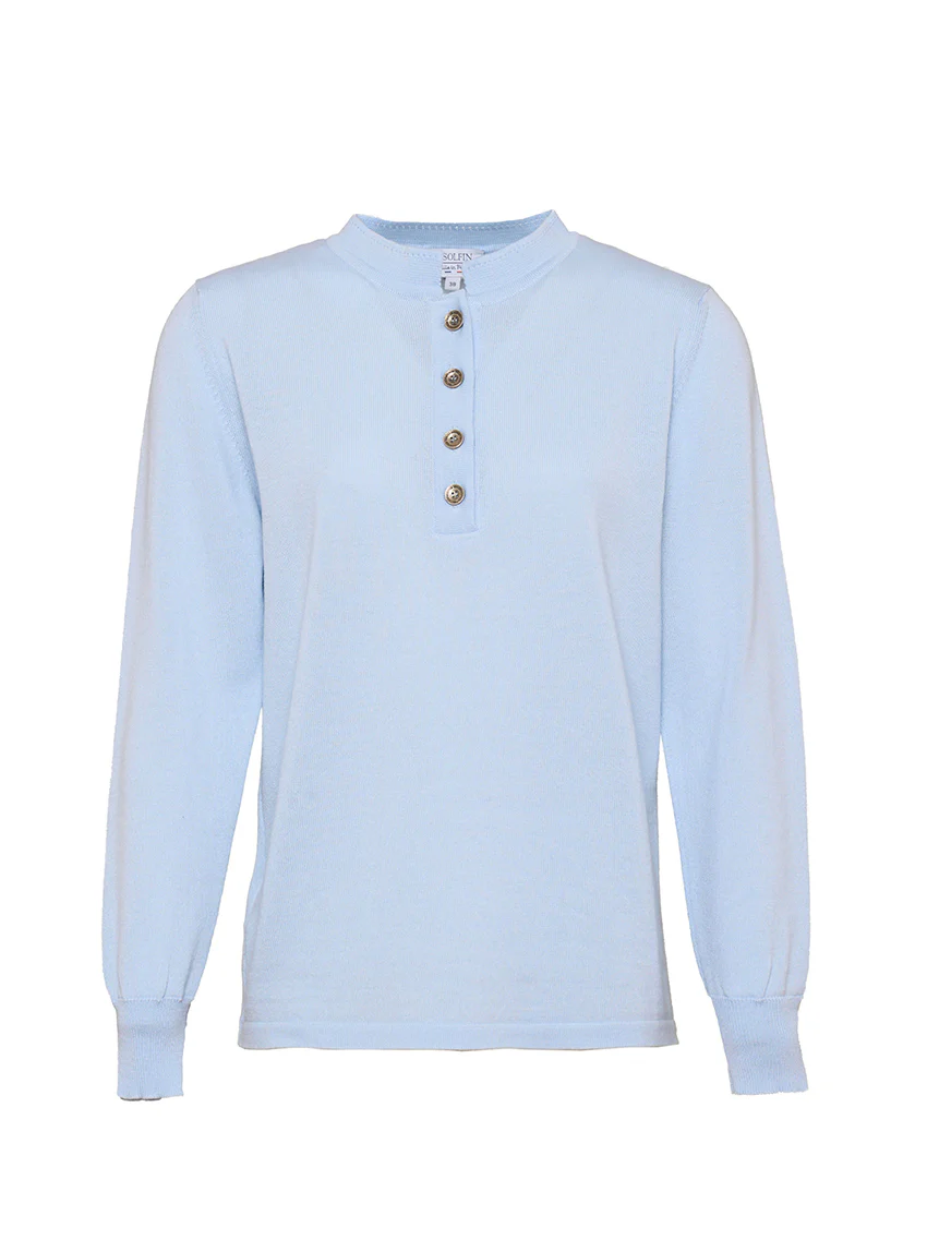 Pull femme col montant en laine mérinos bleu pastel