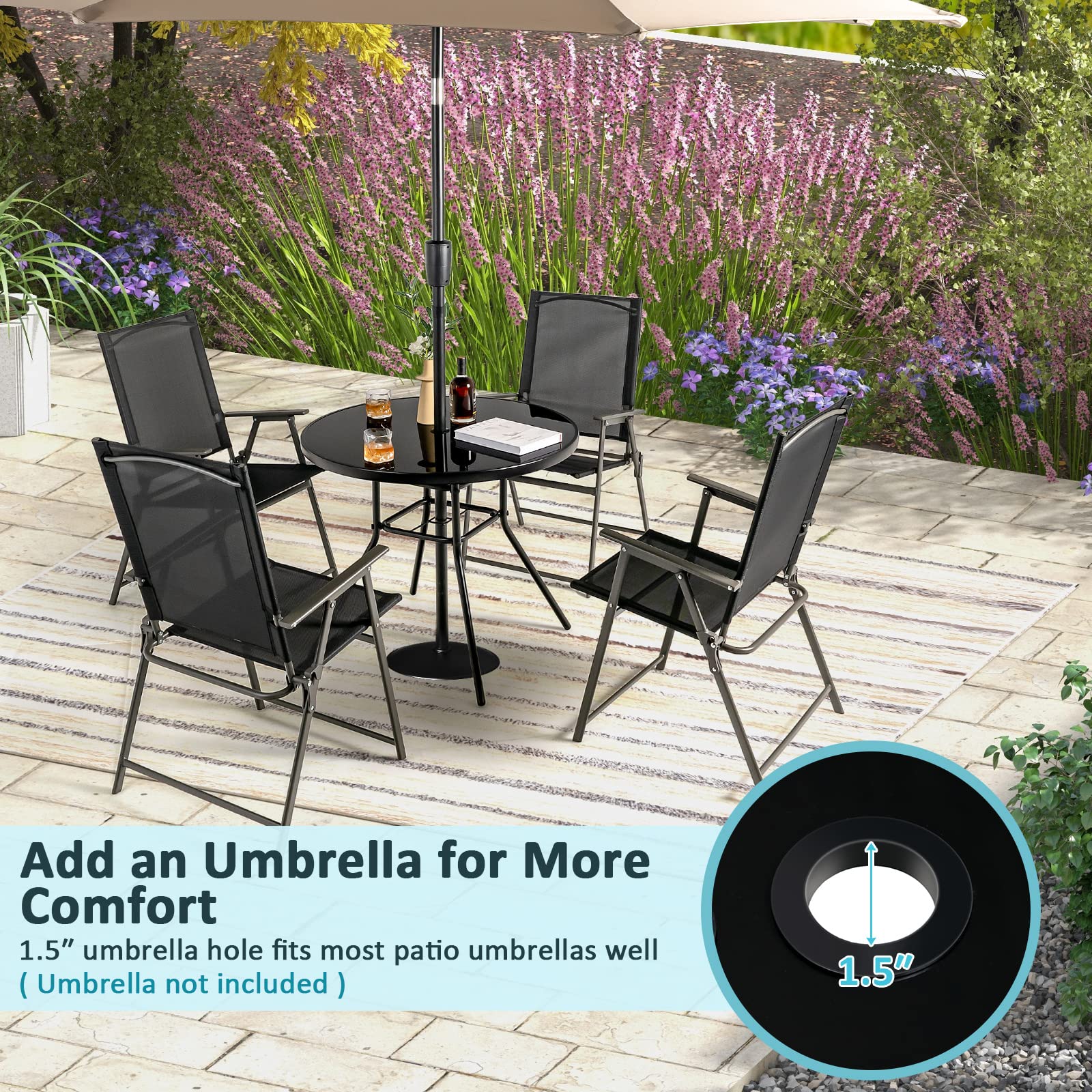 Tangkula 34 Inch Patio Dining Table, Round Tempered Glass Table with 1.5
