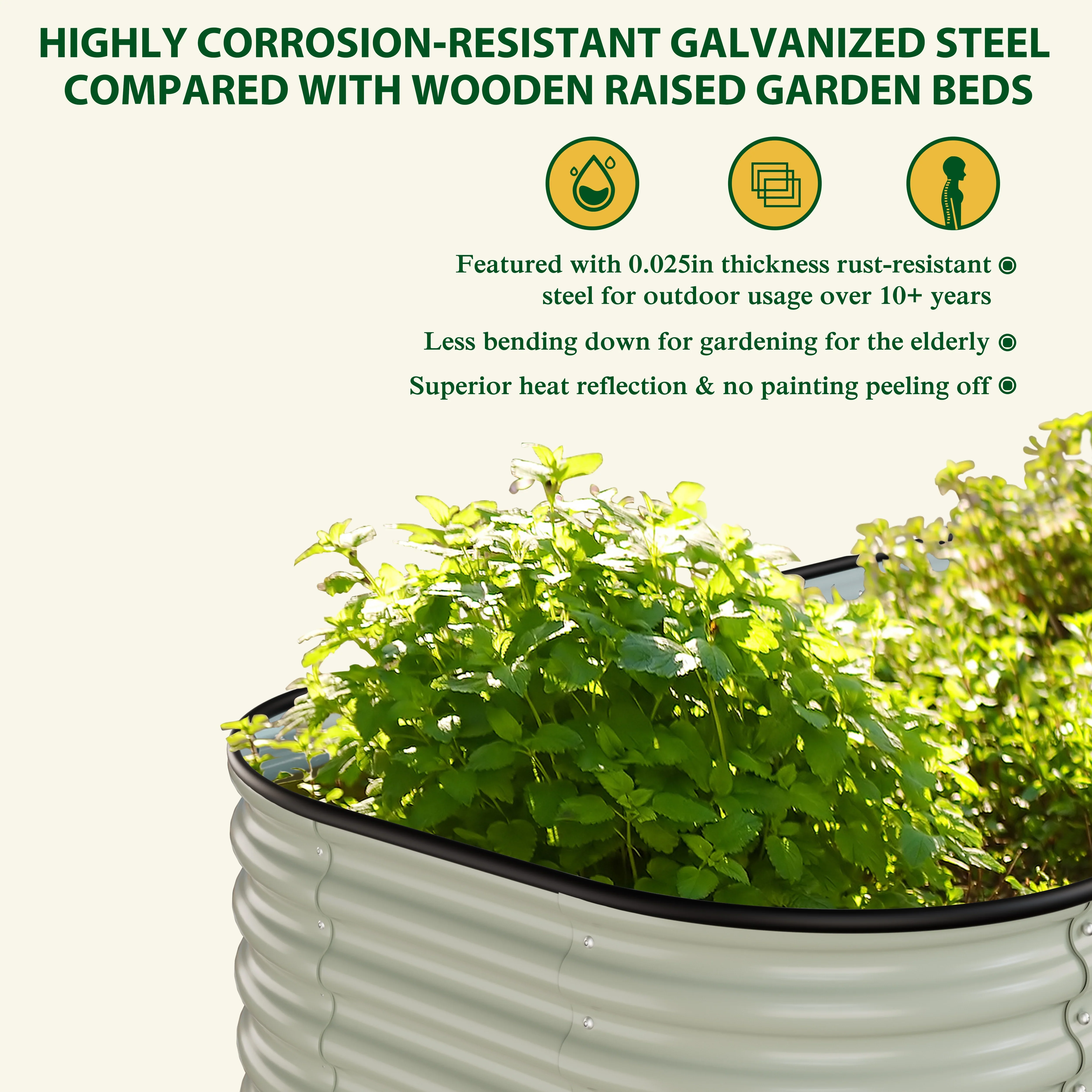 VEIKOUS Metal Garden Bed, 6x3x2 ft Galvanized 9-in-1 Modular Garden Planter Box Kit, Pearl White