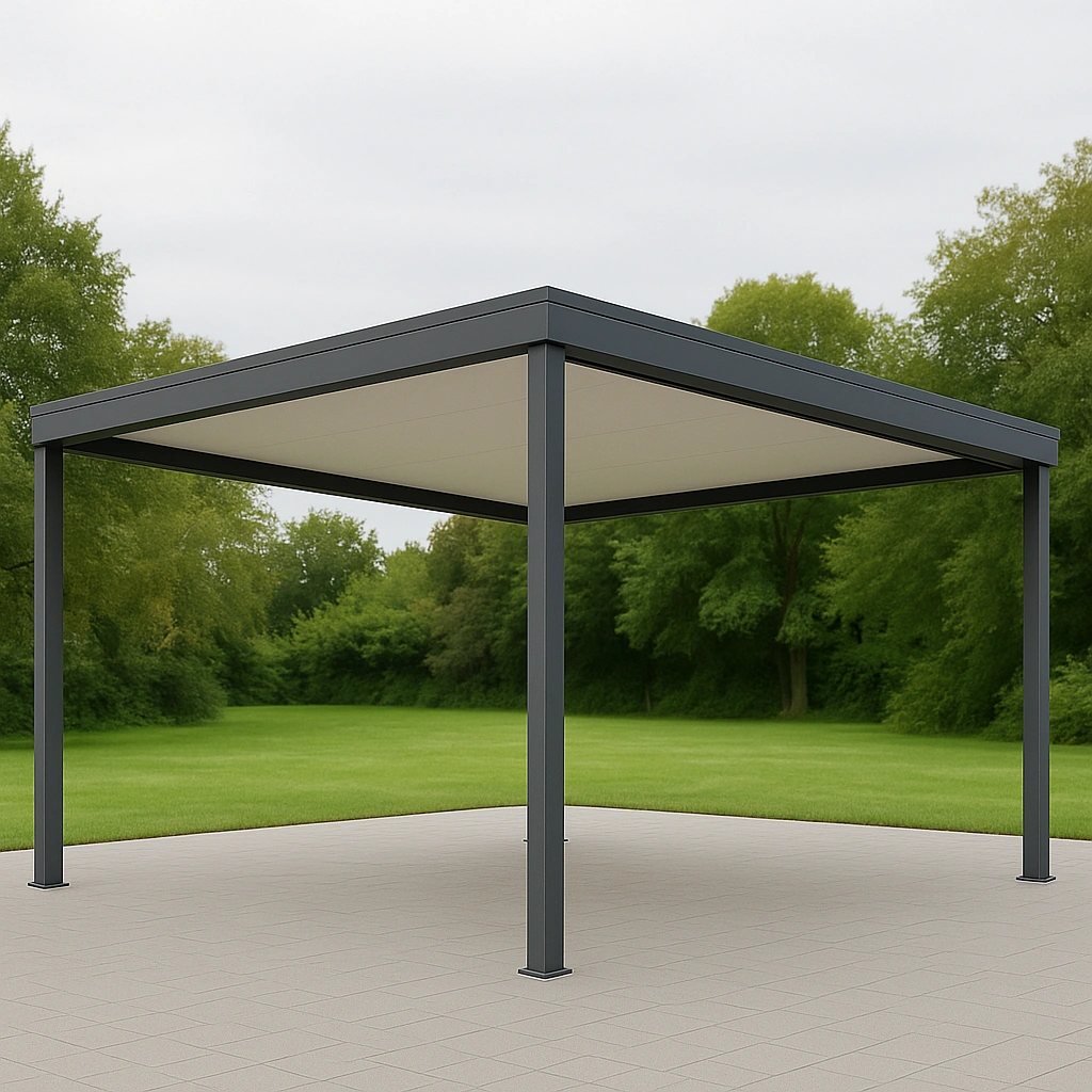 Firkantet udendrs carport med fast tag, gr, aluminium, udvendig, 350x350x290 cm
