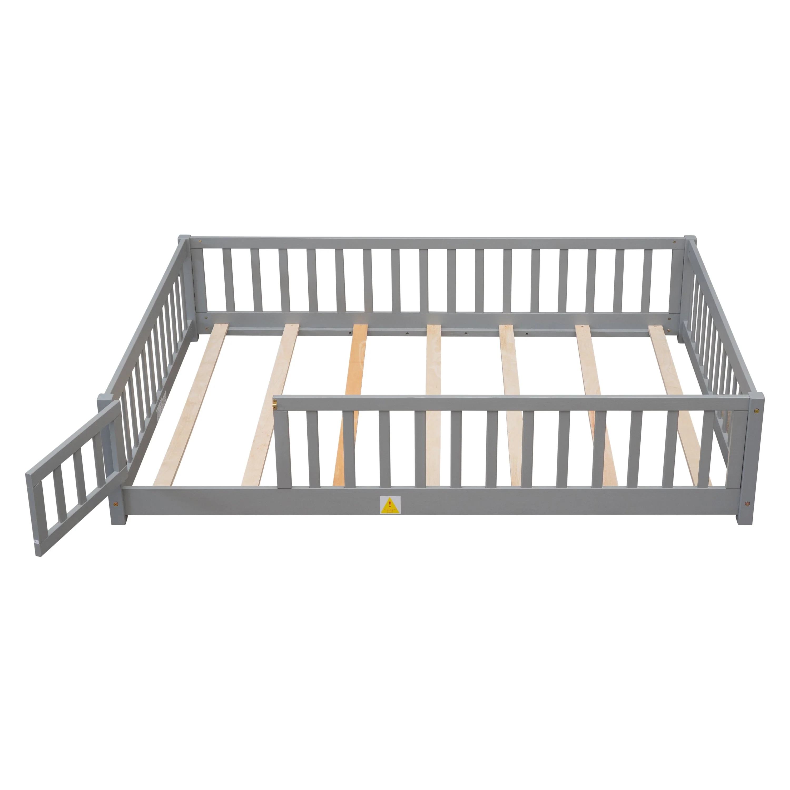 Full Size Wood Floor Bed Frame with Fence and Door for Kids, Toddlers, Gray(Twin/Gray) - Image 6