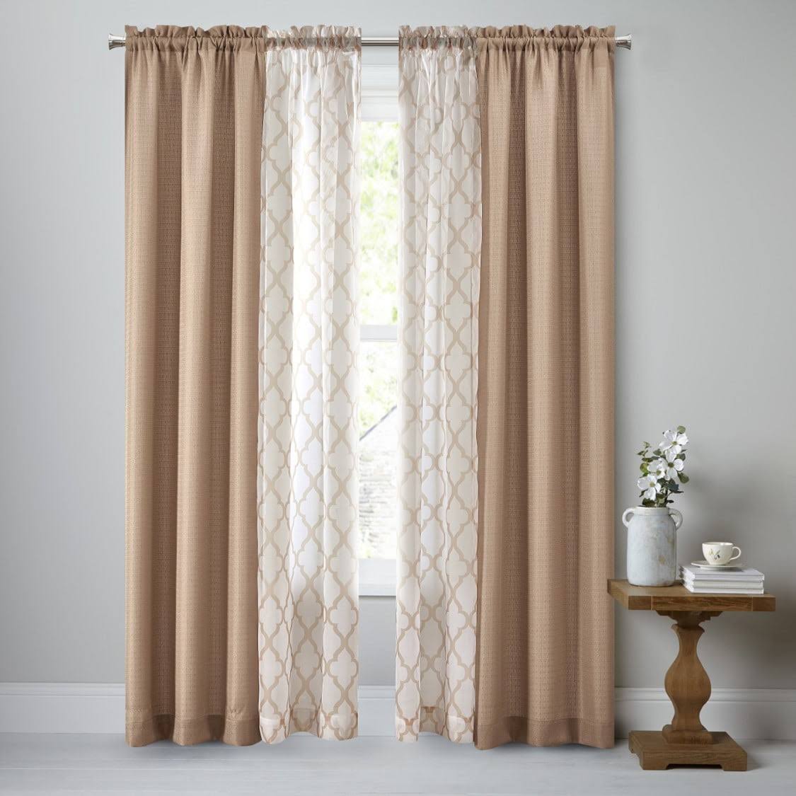 Mainstays Luna Curtain Panel, 4 Piece Set, Size: 27.5 inch X 84 inch, Beige
