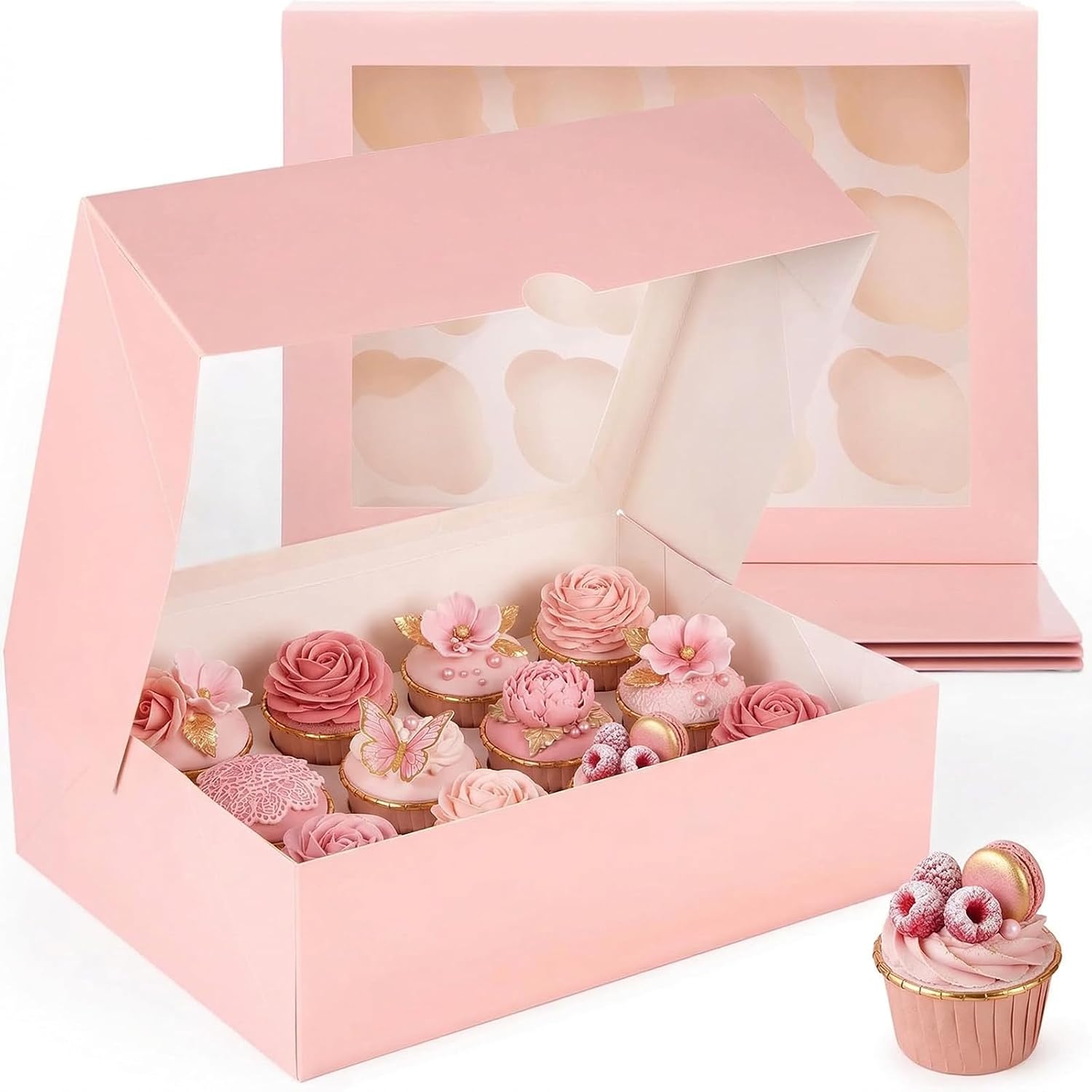 VGOODALL 12 Count Cupcake Boxes, 12 PCS Cupcake Holder with Window