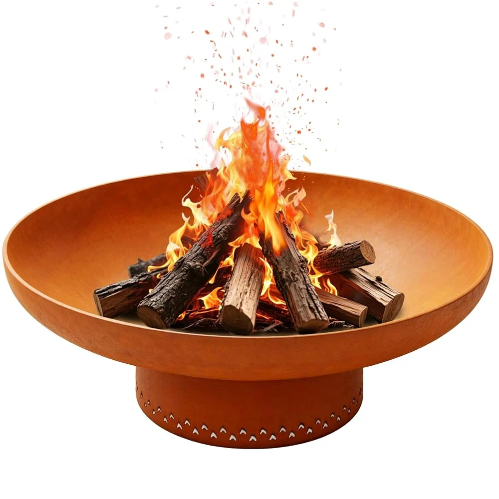 Round Wood Burning Outdoor Fire Pit, 27.5 Inch Fire Bowl