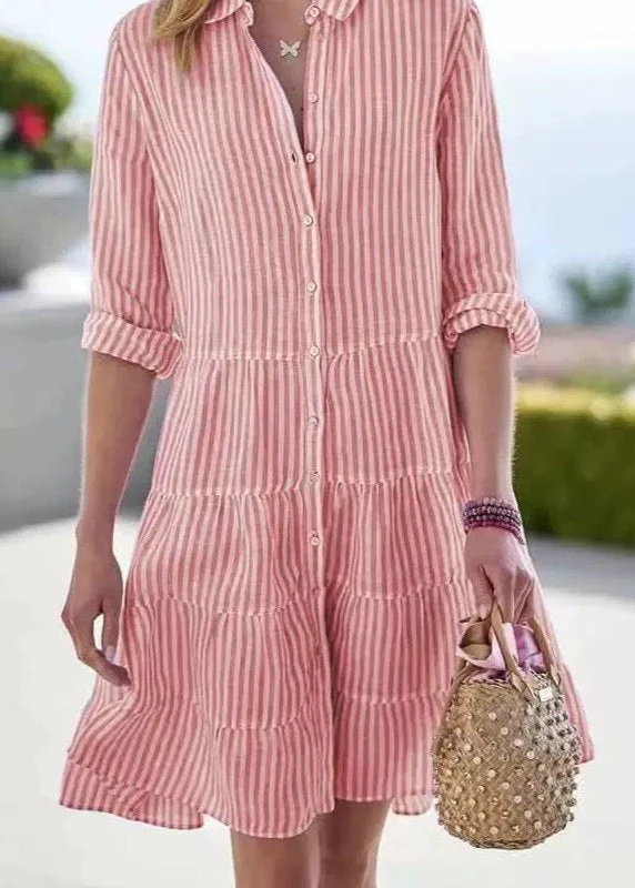 Sophie Paris | Robe chemise mi-longue décontractée à rayures et manches longues