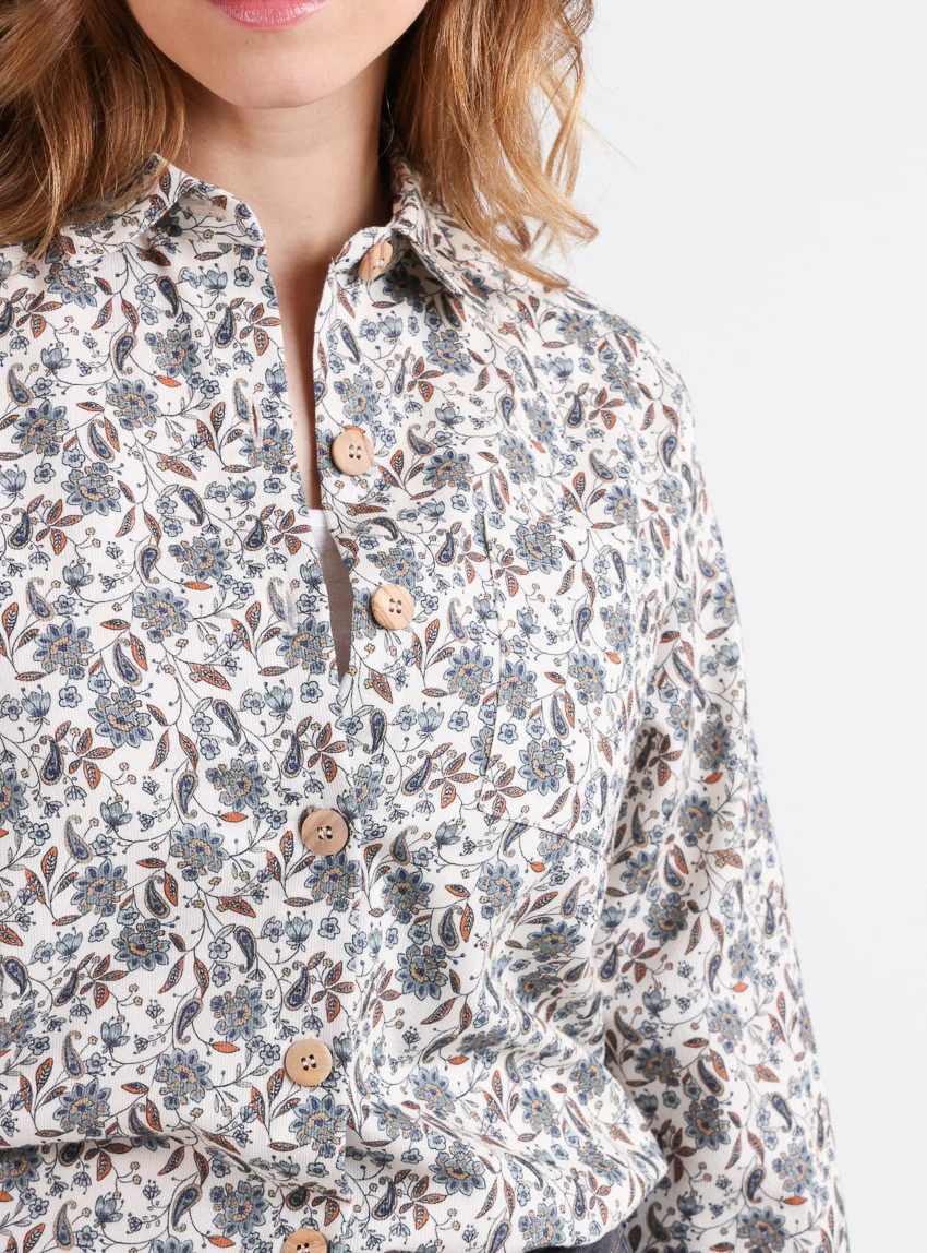 Surchemise femme en coton imprimé vert olive