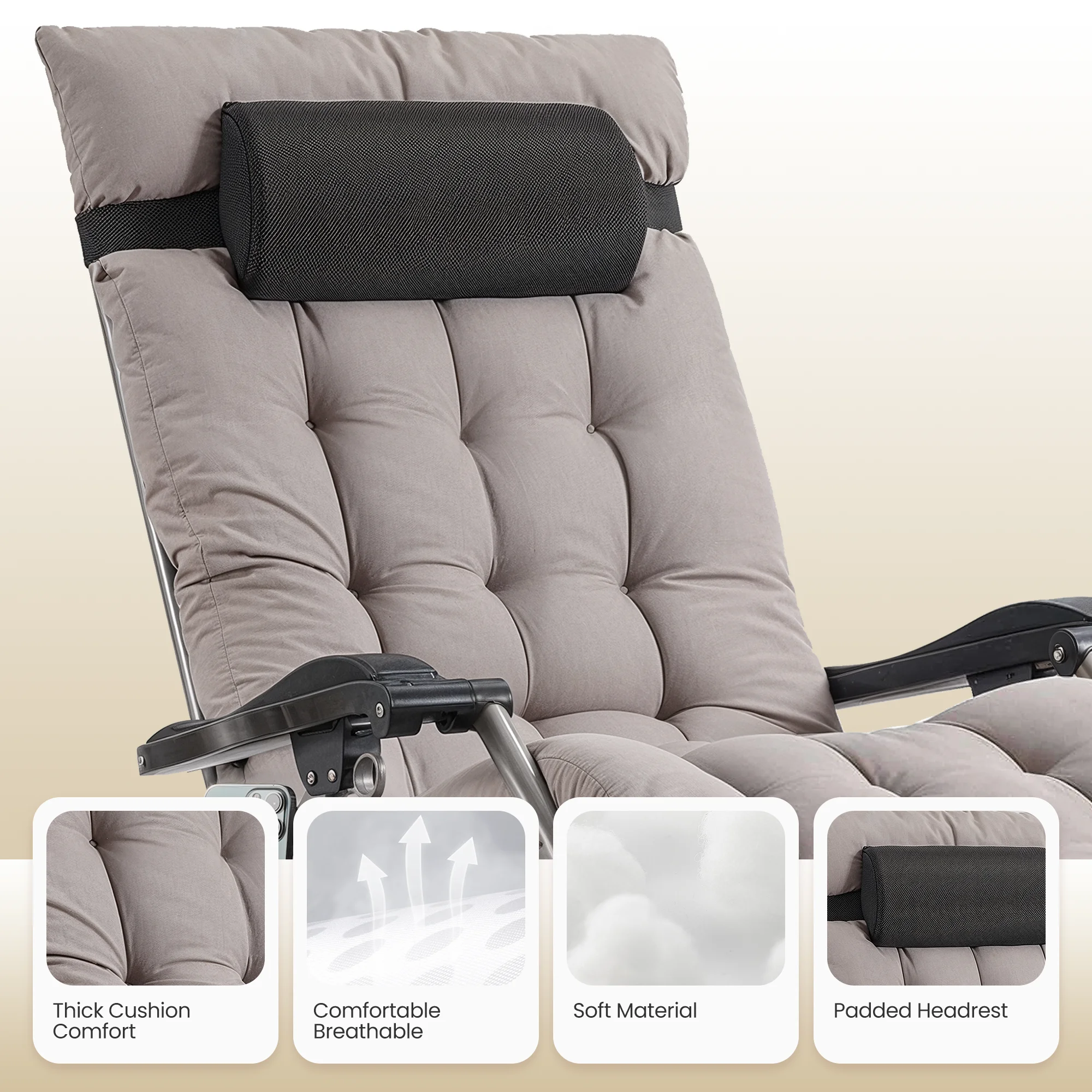 Zero Gravity Chair, Outdoor Foldable Padded Lounge Chair Recliner with Side Table, 353lbs Lounge Chair Sleep Relaxing, Winner - Image 7