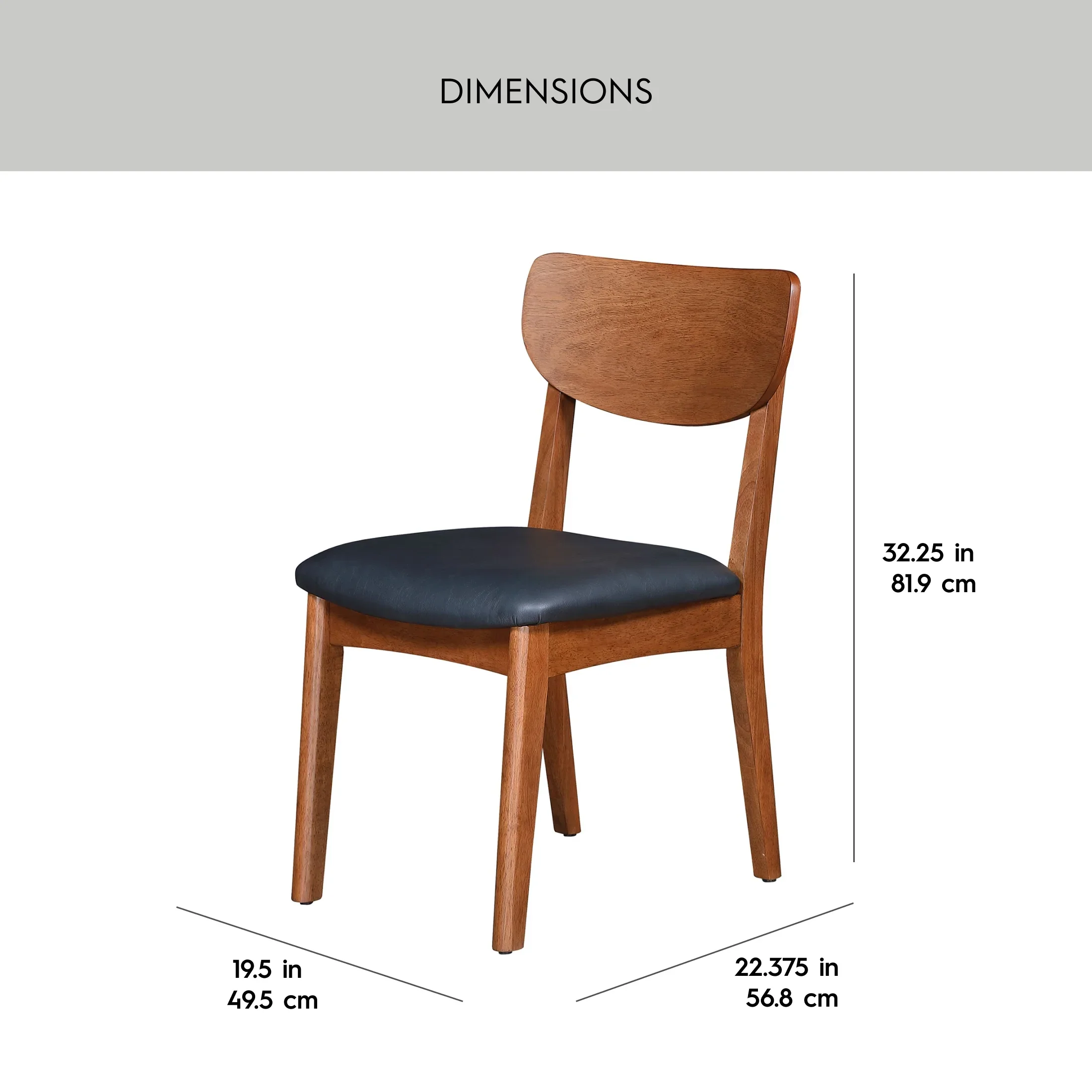 Better Homes & Gardens Greyson Mid-Century Dining Chairs, Black Faux Leather, Acorn Finish, Set of 2