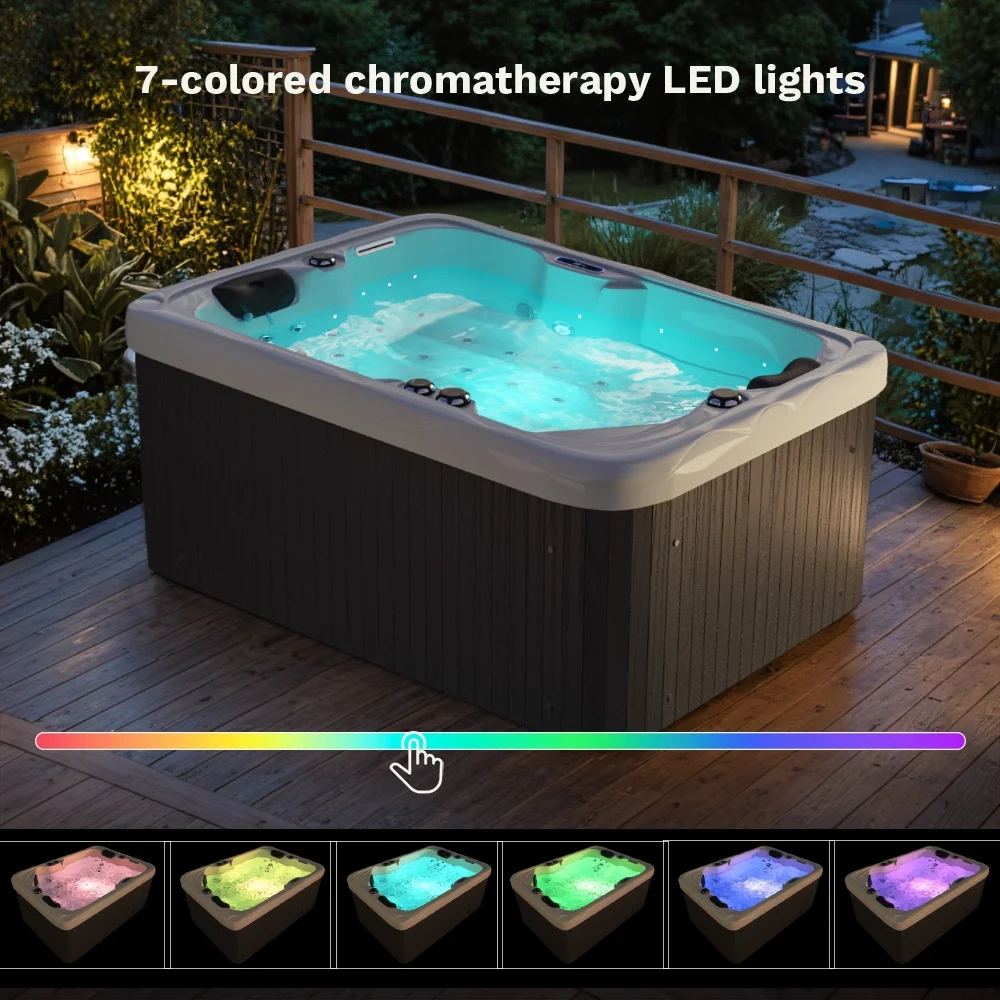 2 Person Home Spa Hot Tub for Outdoor, with 41pcs Massage Jets, LED lighting, Built-In Water Purification System, 900L, Black(2) - Image 8