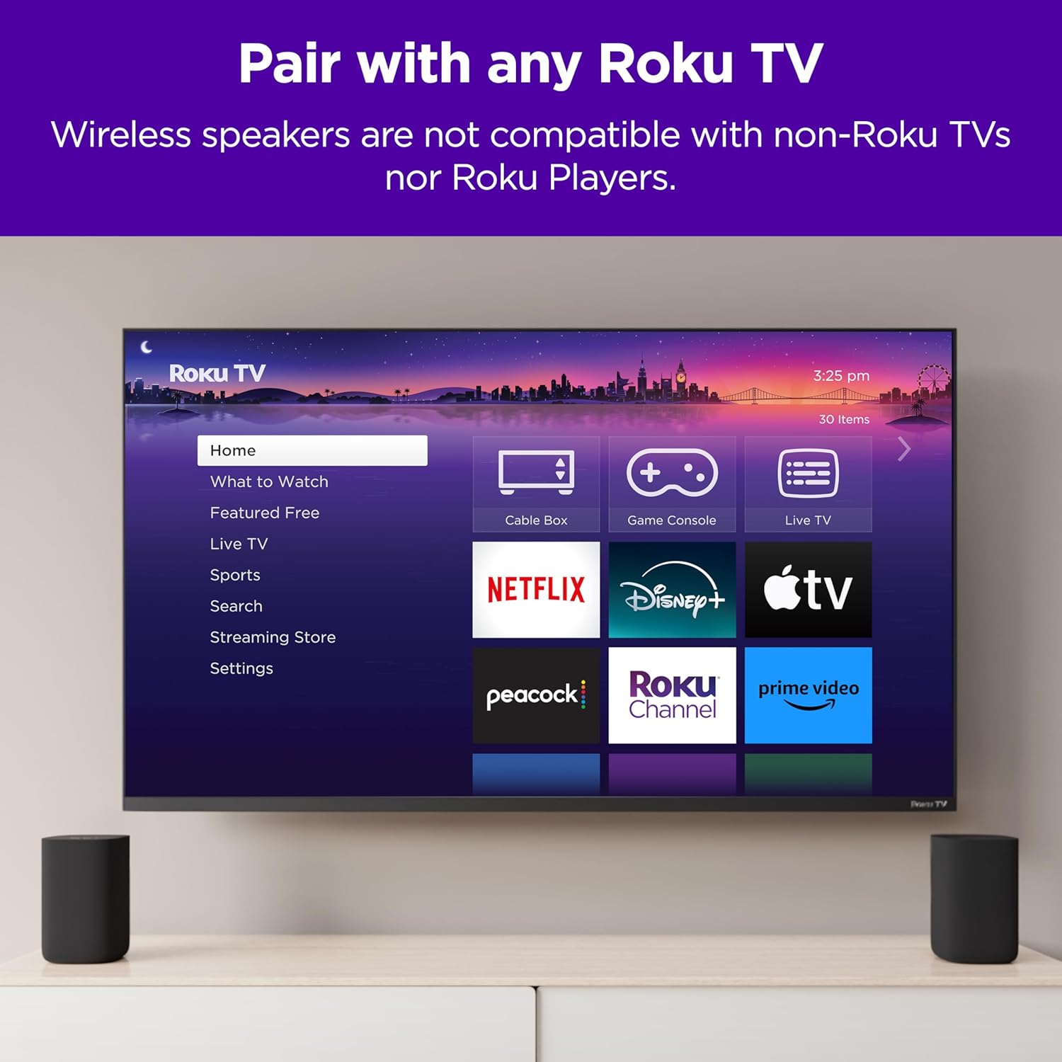 Roku Wireless Speakers - Set of 2 (Pack of 1) - Compatible with Roku TV  Streambar  and Streambar Pro (SE is not compatible)