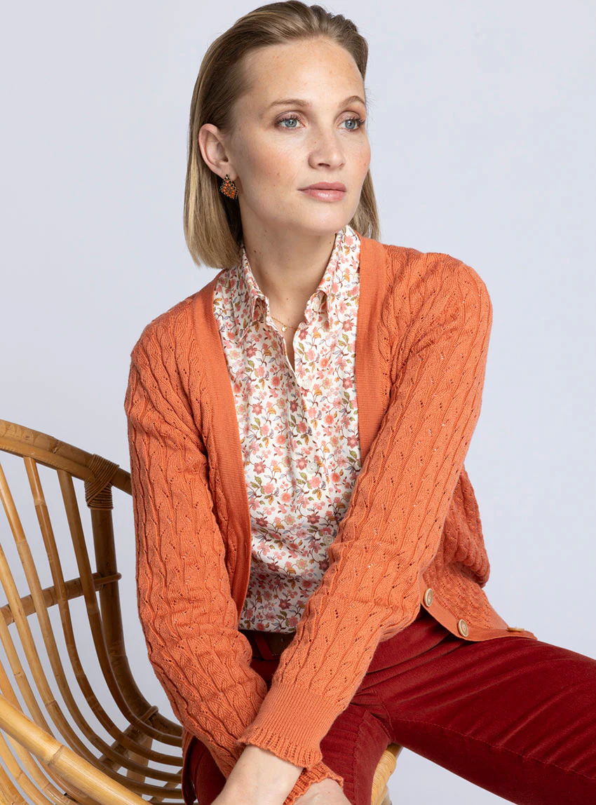 Gilet femme en laine mérinos orange tendre