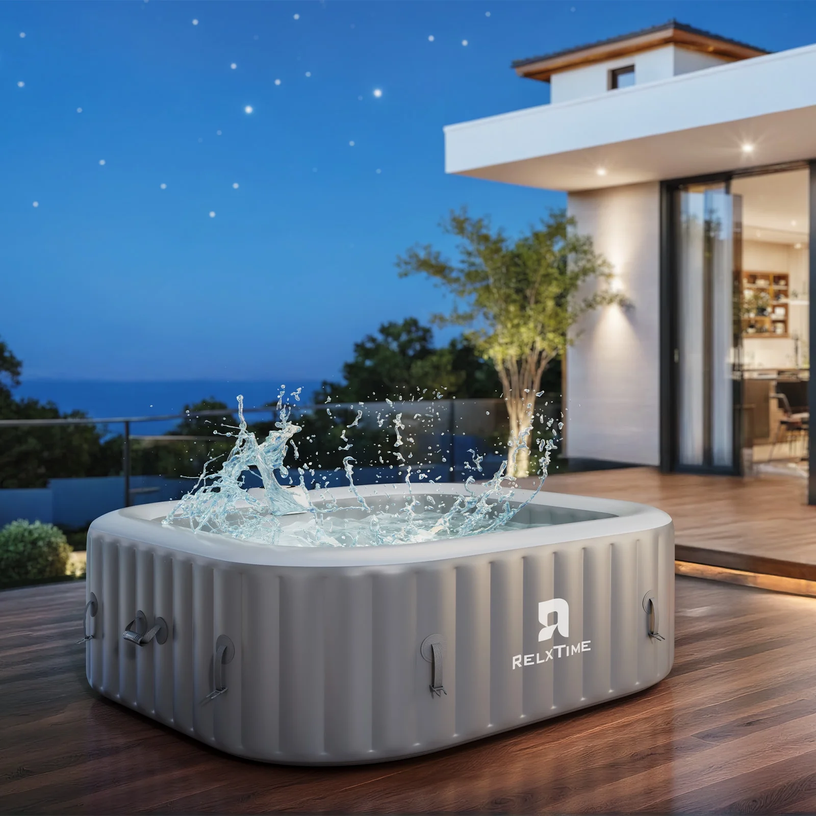 73*73 inch Portable Square Inflatable Massage Pool for 4-6 People Outdoor Spa with 130 Bubbling Massage Jets, Built-in Heating Pump with Two Cartridges, Gray - Image 3