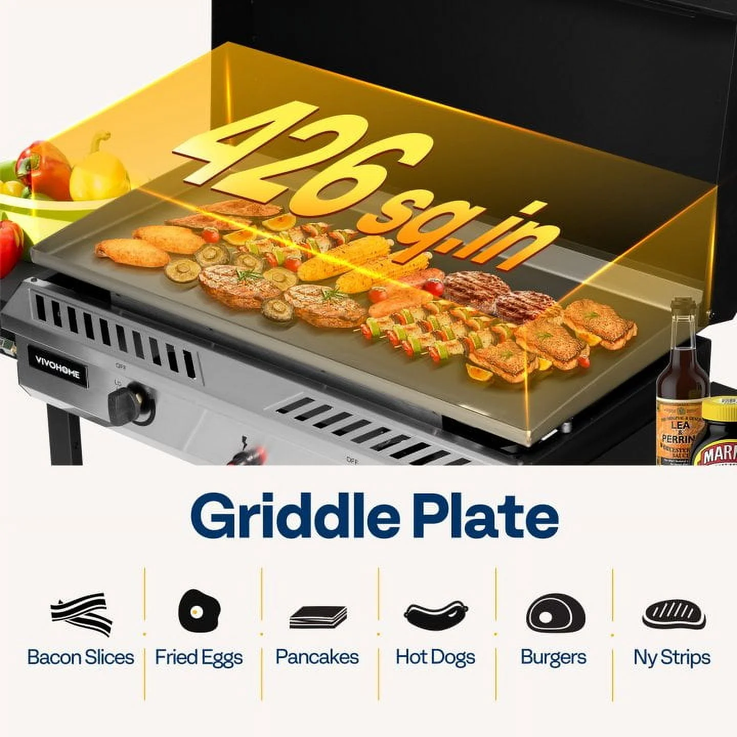 SPECSTAR 2 Burner Outdoor Propane Griddle Station for Camping, 30,000 BTU with 2 Side-shelf and Hard Cover
