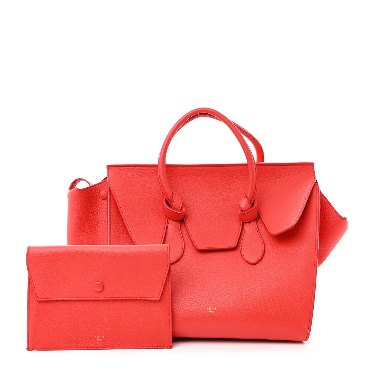Crisped Calfskin Small Tie Knot Tote Vermillion