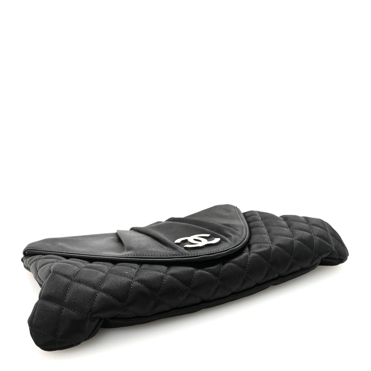 Satin Quilted Half Moon Clutch  Black