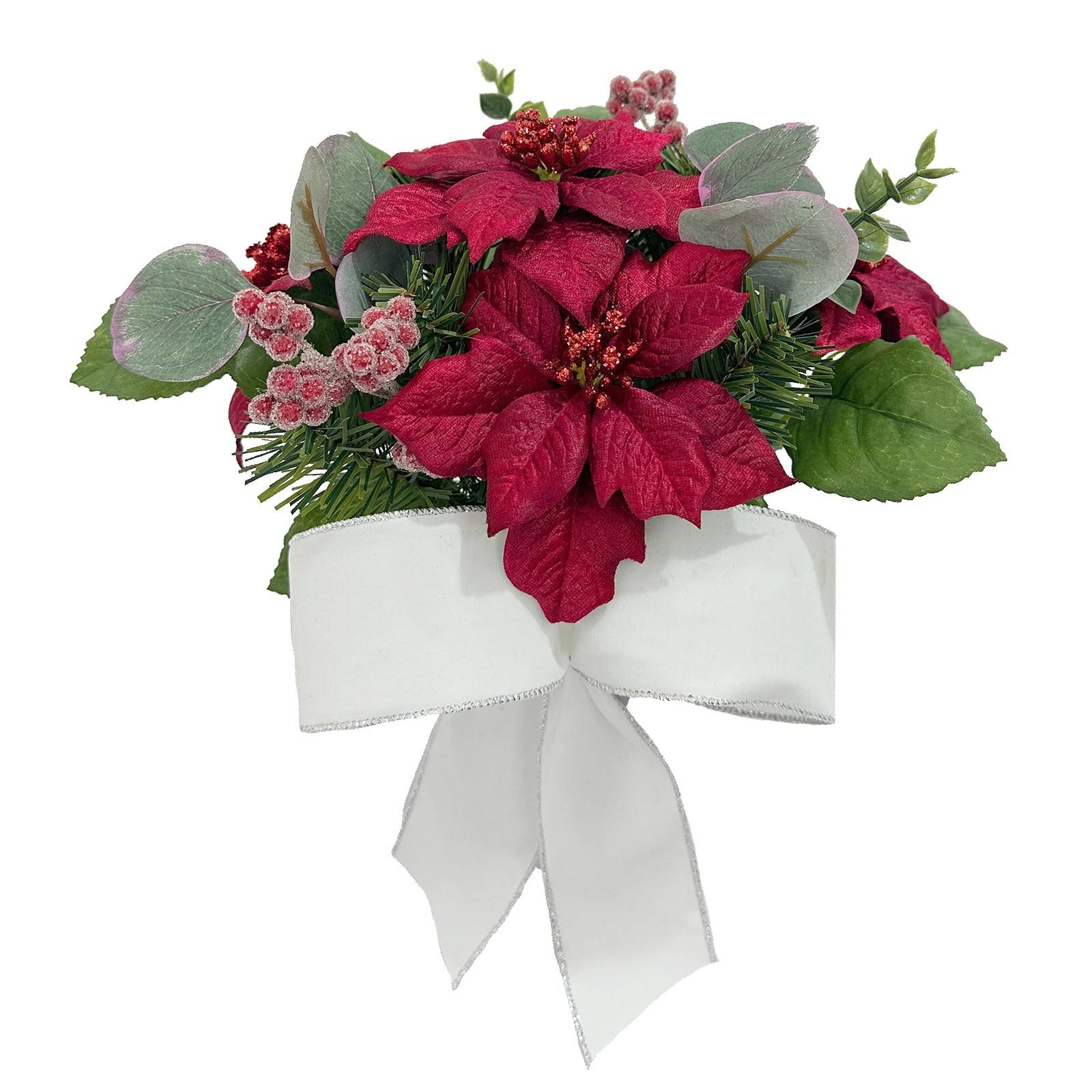Red Poinsettia, Frosted Berry & White Bow Christmas Remembrance Cone by Ashland | 14 | Michaels