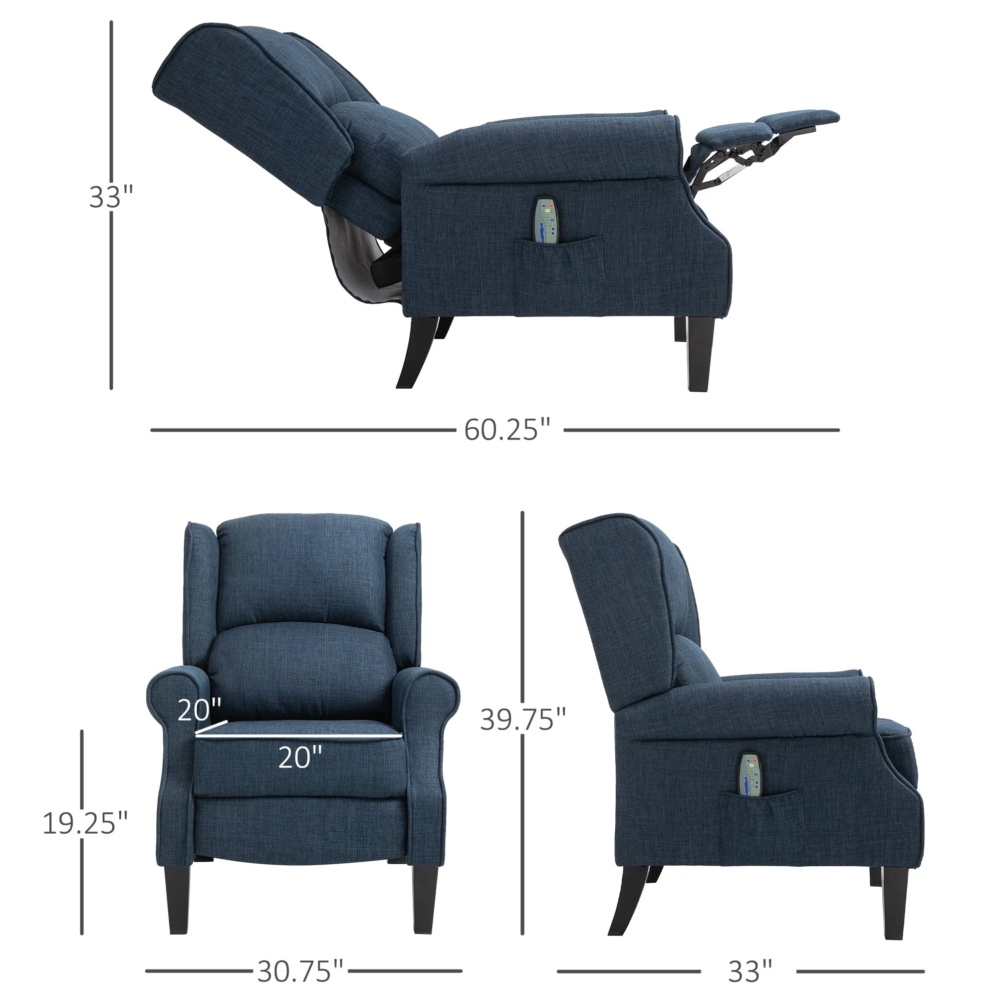 Relaxing Fabric Heated Massage Chair Vibrating Recliner Sofa with Remote Control
