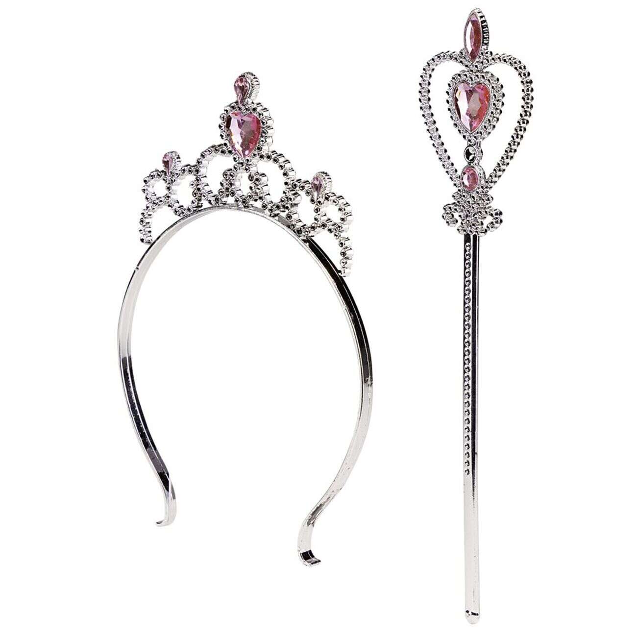 Couronne princesse et baguette magique gris argenté et bleu