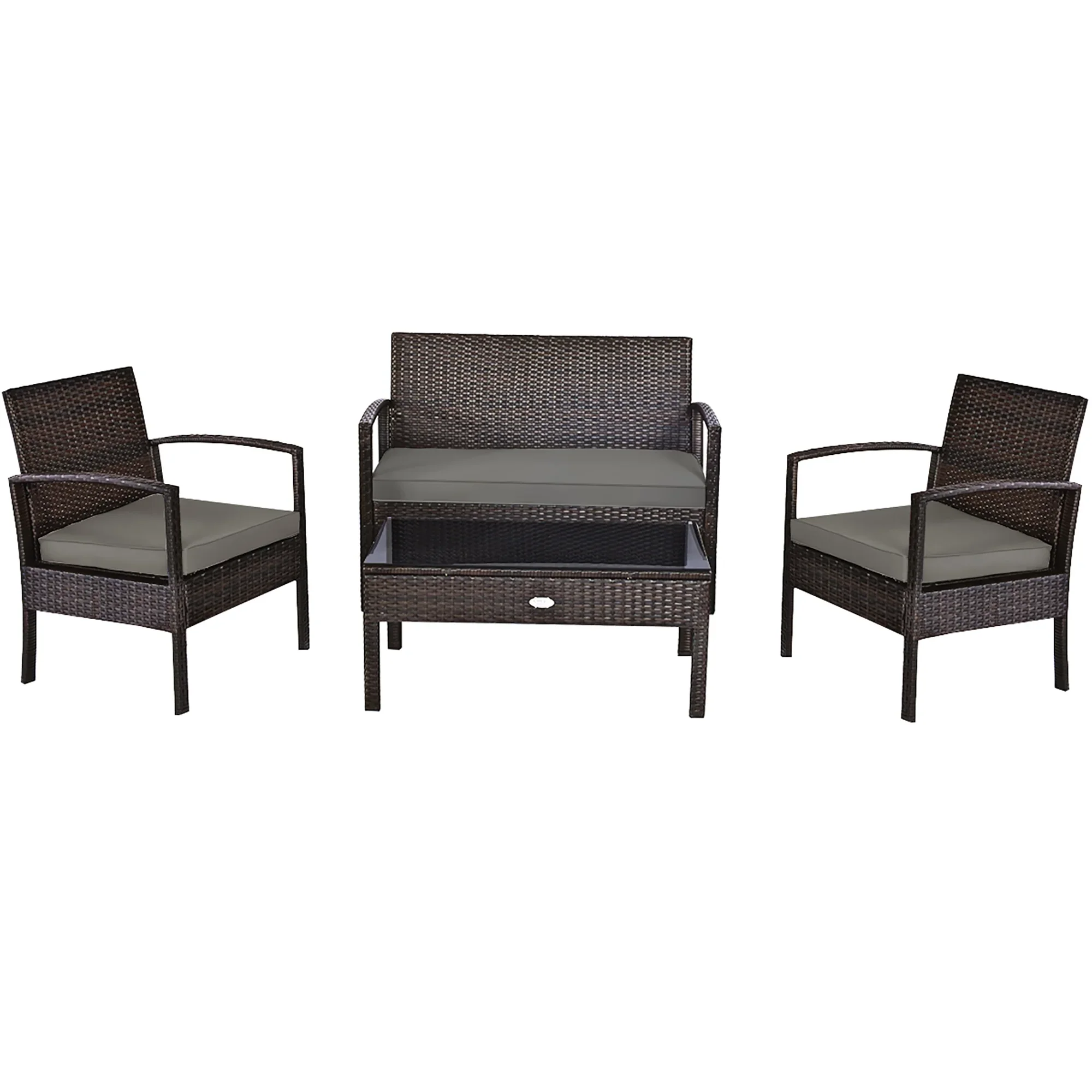 Costway 4PCS Patio Rattan Wicker Furniture Set Loveseat Sofa Cushioned Garden Yard Brown