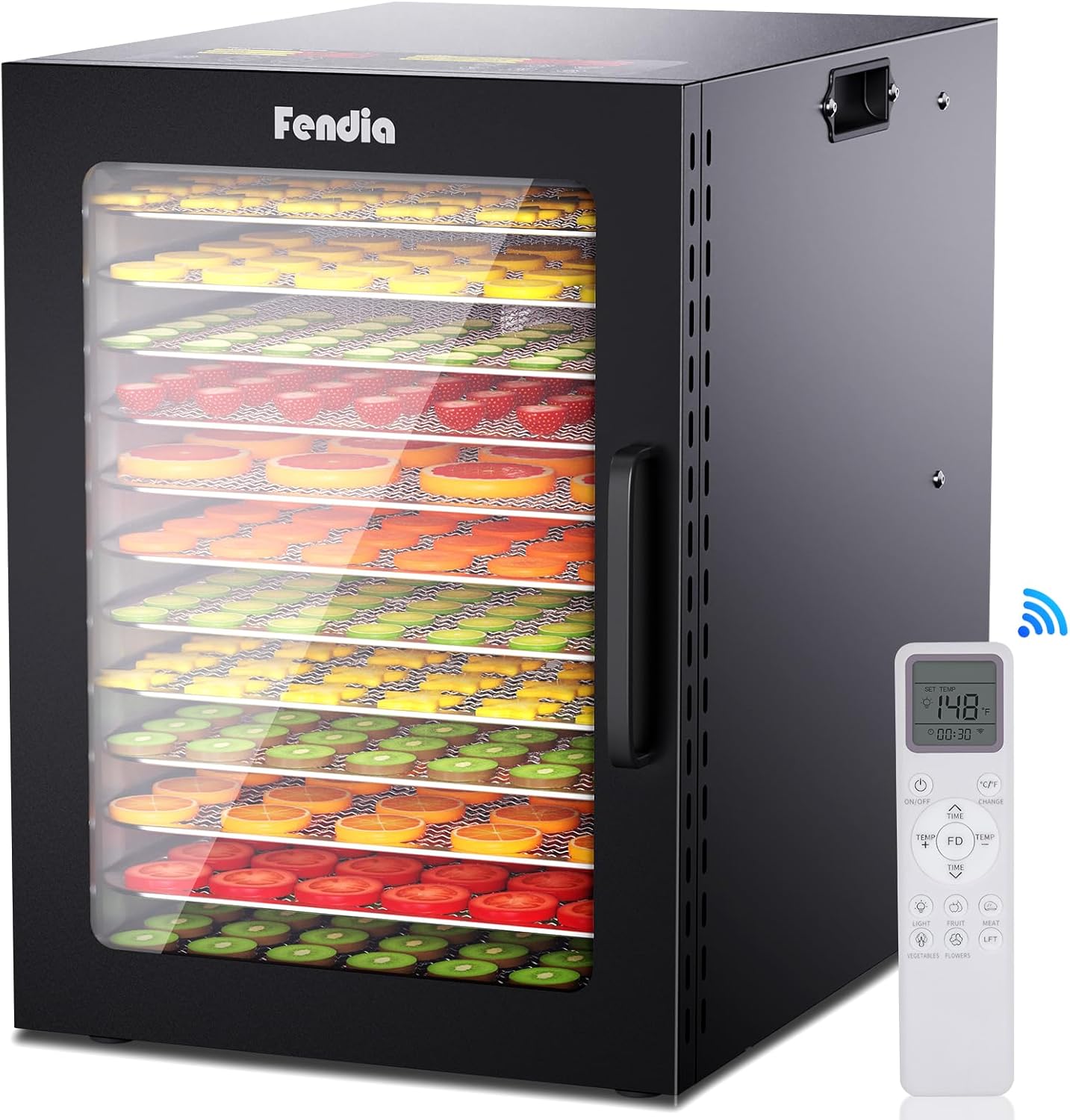 Food Dehydrator for Jerky, 12 Stainless Steel Large Trays, 1200W Fruit Dehydrator with Remote Control, 24H Timer and 194°F Temperature Control, Food Dryer for Jerky, Herbs, Fruit, Dog Treats