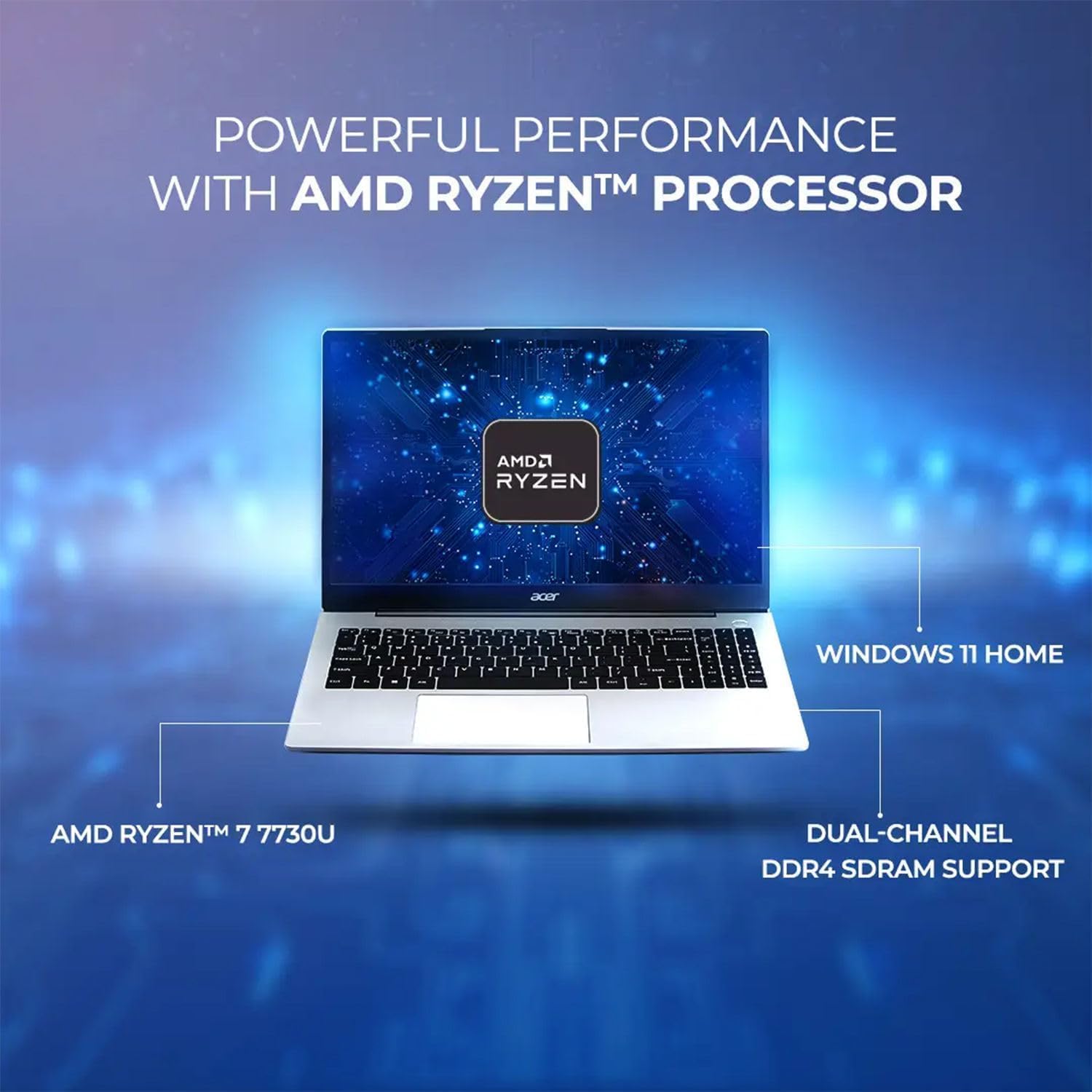 acer Aspire 3 Premium Slim Laptop Computer with Backlit Keyboard - AMD Ryzen 5 7430U CPU - 8GB RAM - 256GB SSD - 15.6