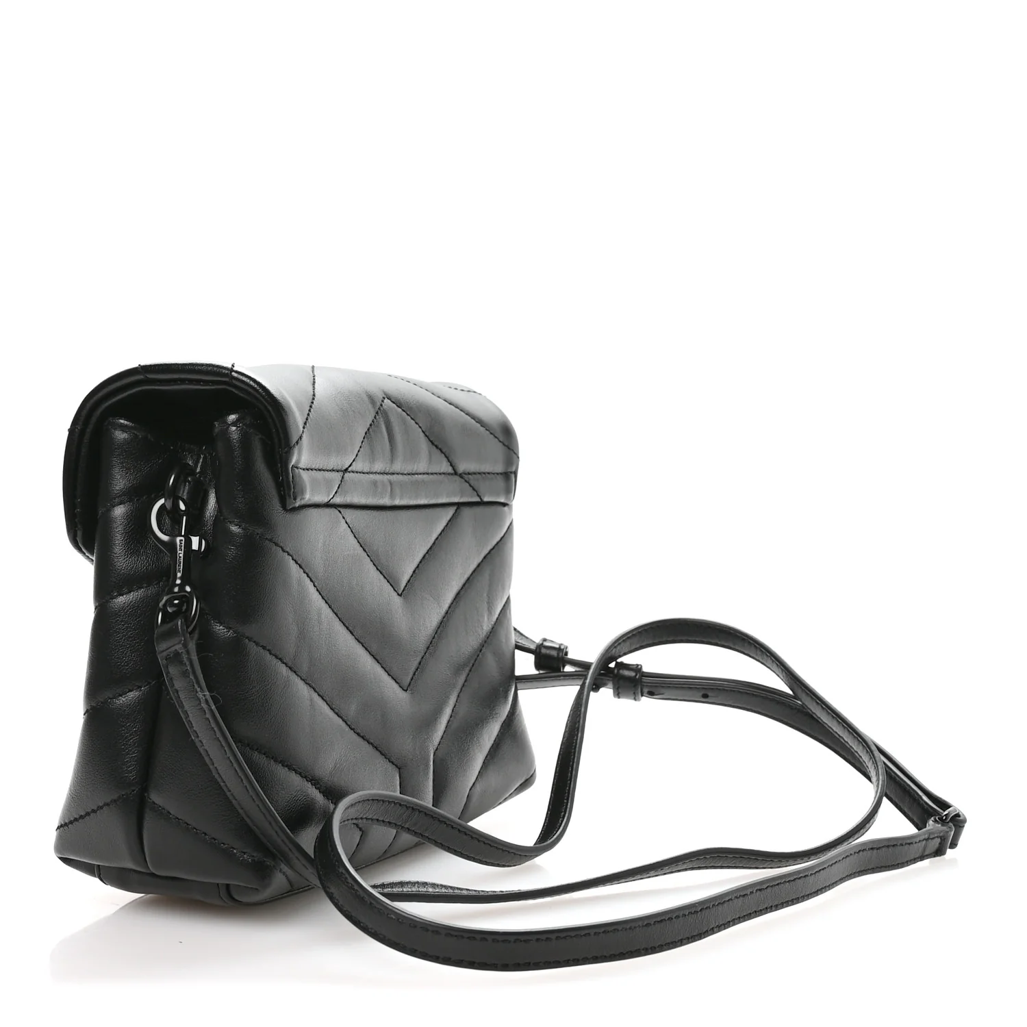 Calfskin Y Quilted Monogram Monochrome Toy Loulou Crossbody Bag Black
