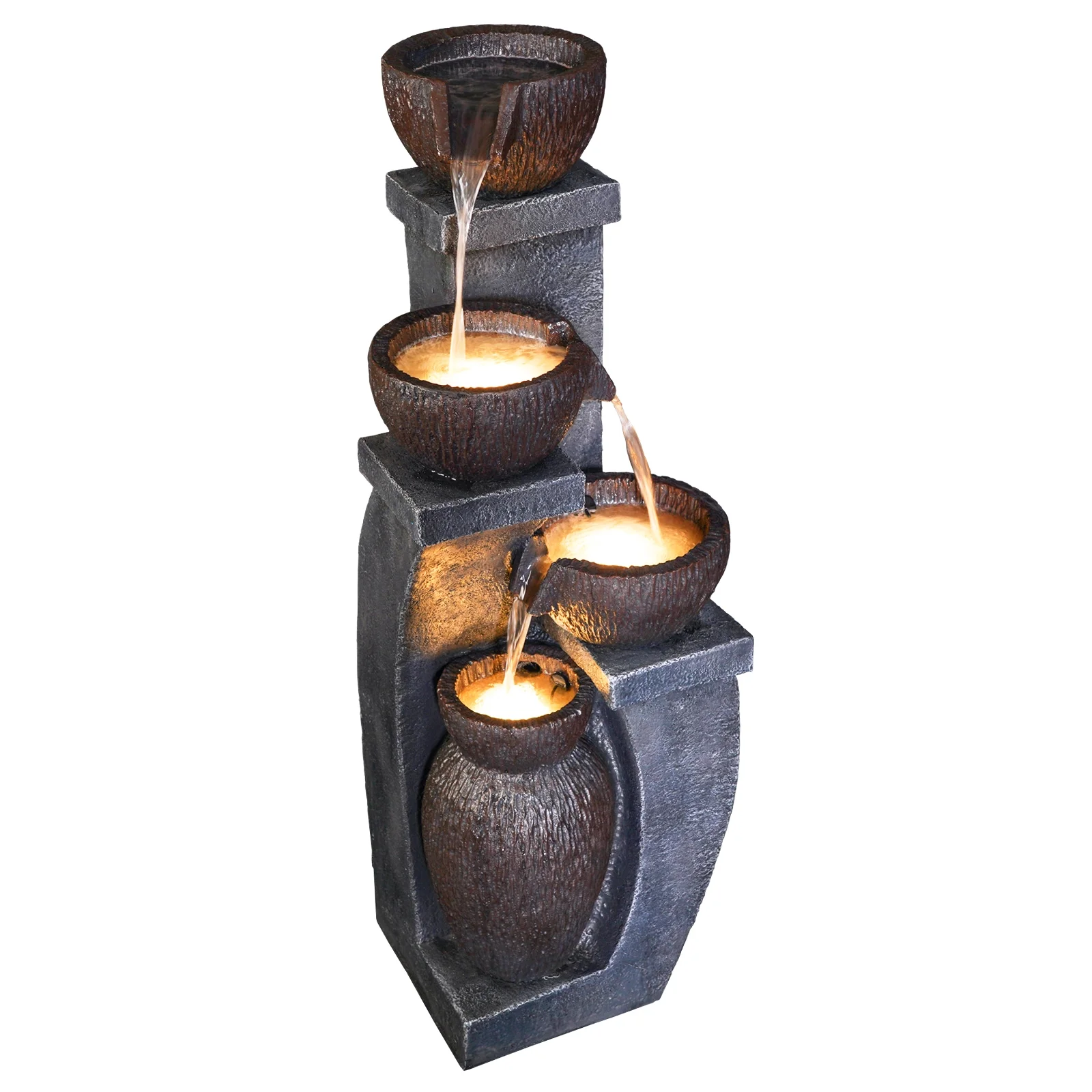 Outdoor Water Garden Fountain 37.40����H Waterfall Small Fountains Cascading Bowl and Jar Water Feature with LED Light for Backyard Patio Porch and Home Art Decor - Image 7
