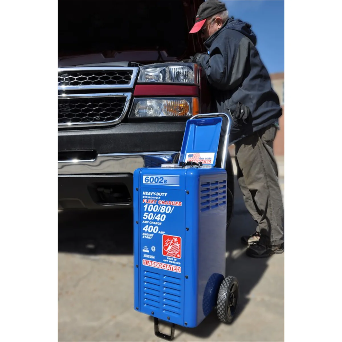 6002B Charger, 6/12/18/24V 100/80/50/40A, 400 Amp Cranking Assist, Wheels - Image 3