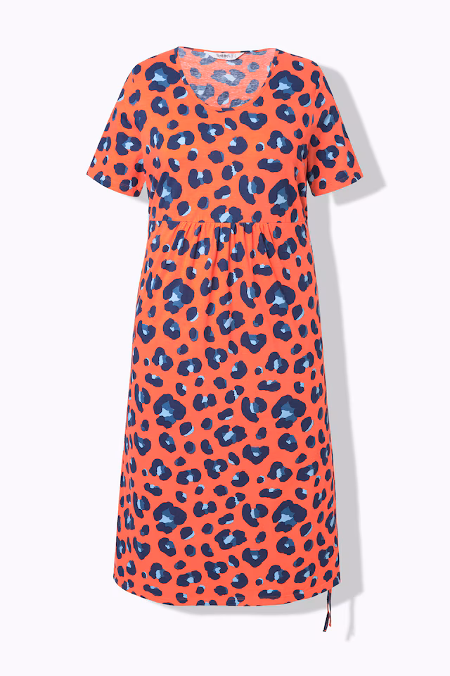 Jersey dress, A-line, leo pattern, hem tie strap