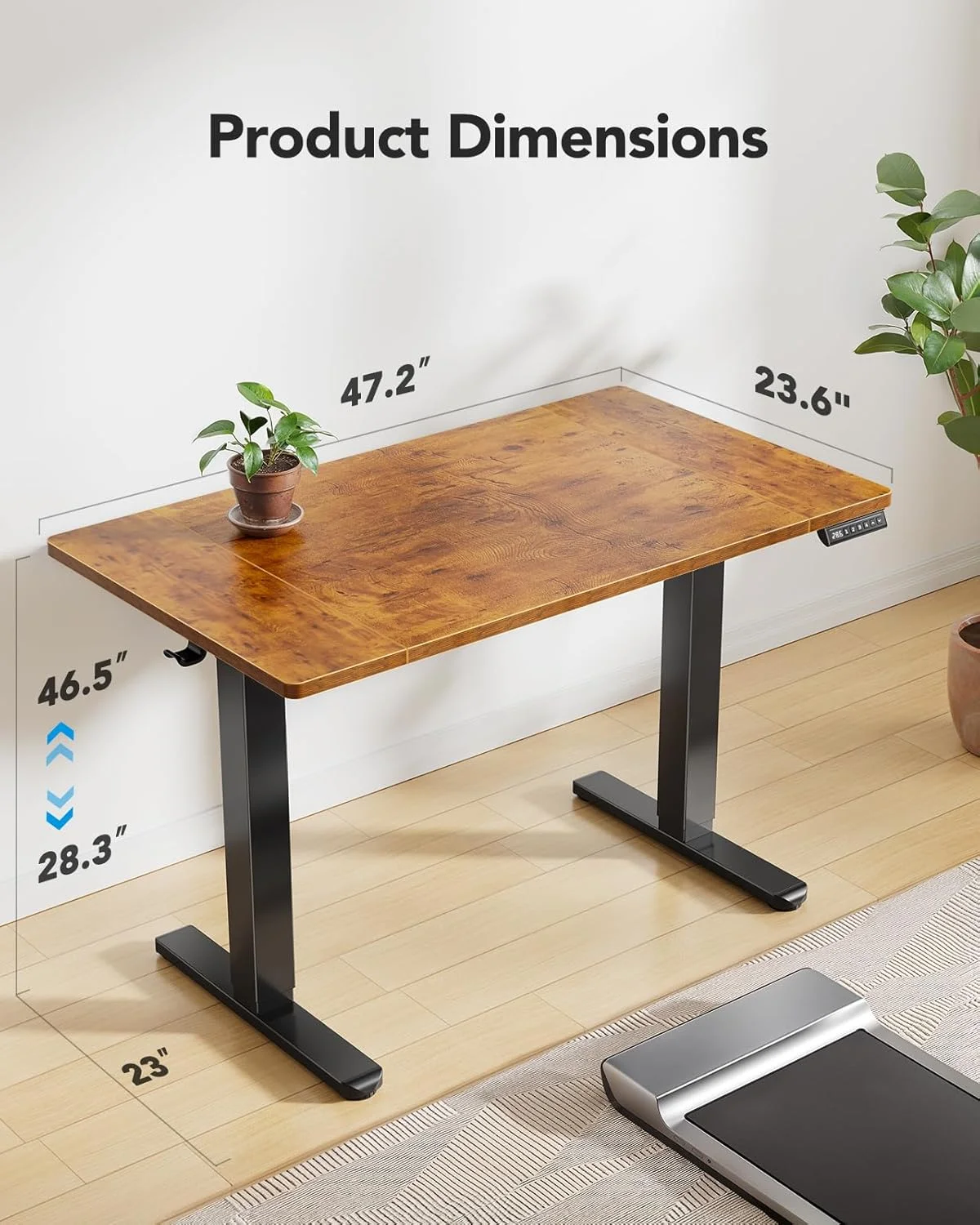 48 x 24 inch Electric Standing Desk, Height Adjustable Table with Headphone Hooks Cable Manager, Sit to Stand up Desk for Home Office, Vintage Brown(48" x 24"/Black) - Image 10