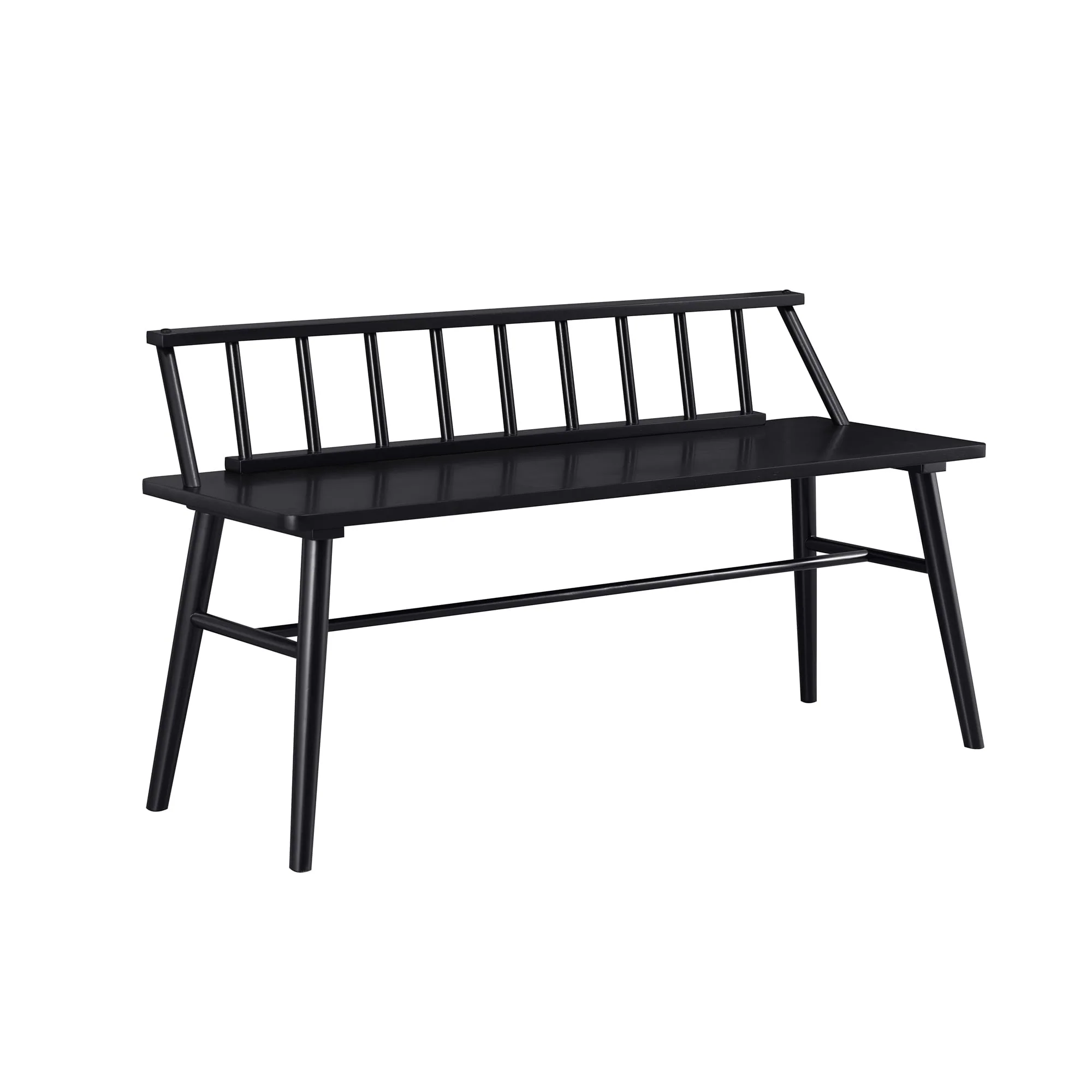 Walker Edison 47�?Contemporary Low Back Spindle Wood Bench, Black Image 3