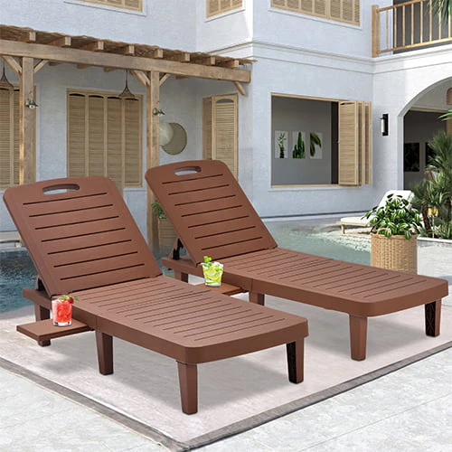 Patio Lounge Chair Set of 2, Adjustable Chaise with Side Table, Outdoor Lounger Recliner for Poolside, Patio, Backyard, Wood Texture Design | Waterproof | Easy to Assemble | Max Weight 330 lbs White(White,1PCS) - Image 4