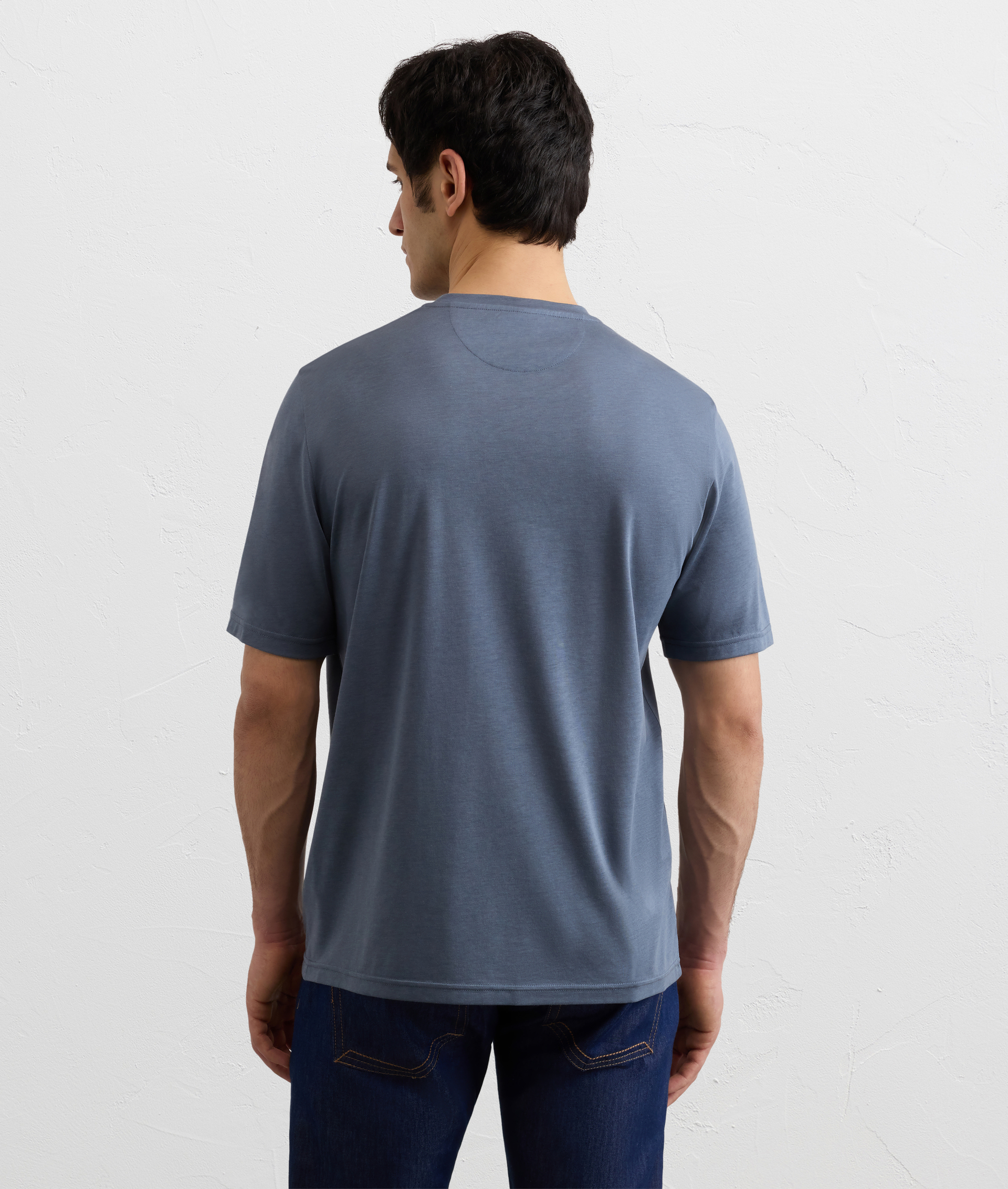 LIGHT BLUE COTTON AND LYOCELL JERSEY T SHIRT
