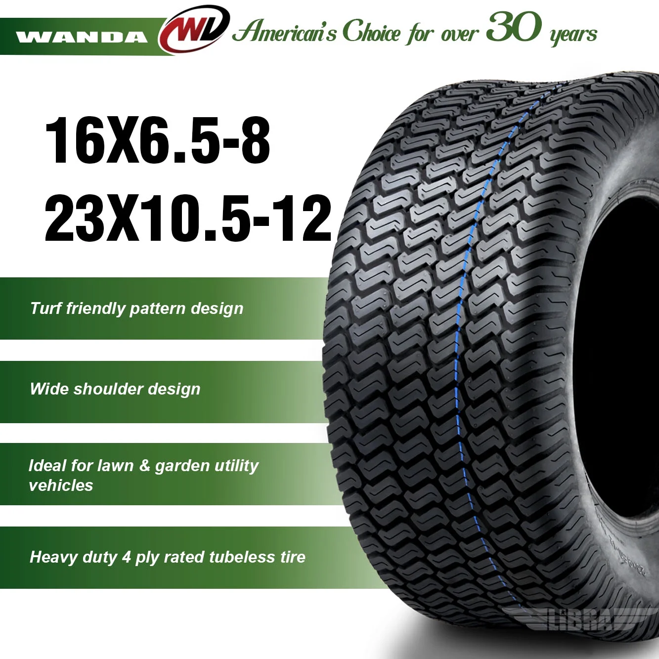 Set of 4 New Lawn Mower Turf Tires 16x6.5 - 8 Front & 23x10.5 - 12 Rear 4PR 13019/49
