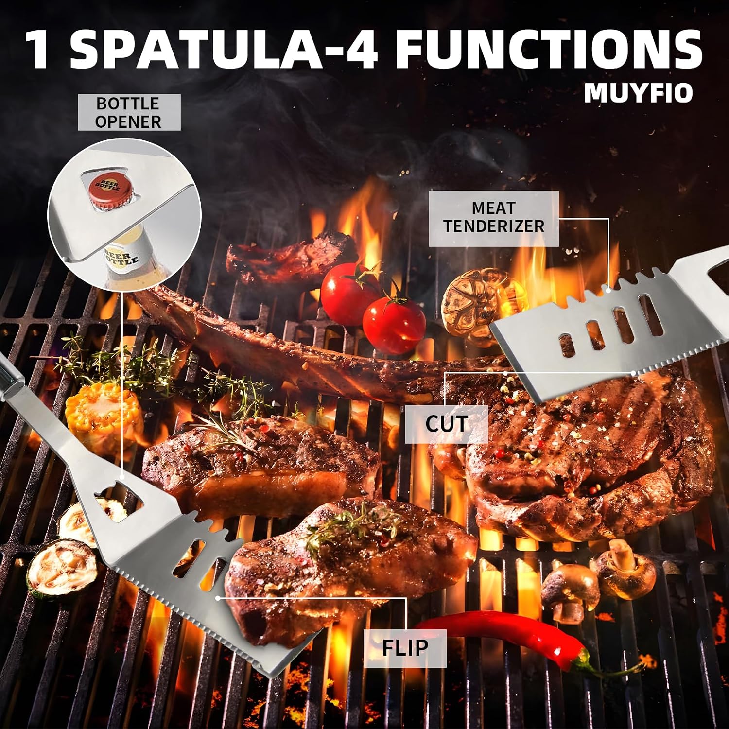 11Pcs Stainless Steel BBQ Grilling Accessories Set, Dad Gifts for Father's Day Grilling Gifts, Portable Practical Grill Tools Utensils Kit with Storage Bag for Outdoor Grilling, Camping, Backyard
