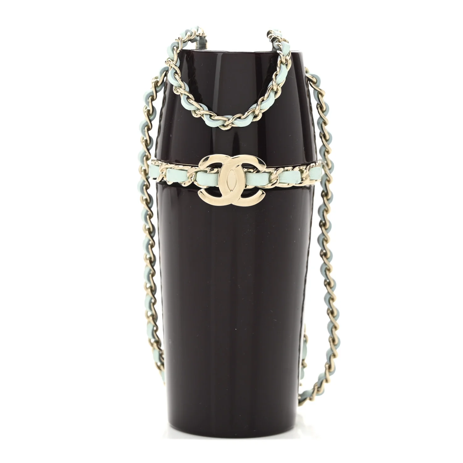 Lucite Lipstick Case On Chain Burgundy Blue