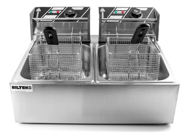 KapscoMoto HOM-014 Commercial Deep Fryer Electric Countertop Dual Tank Basket - Stainless Steel