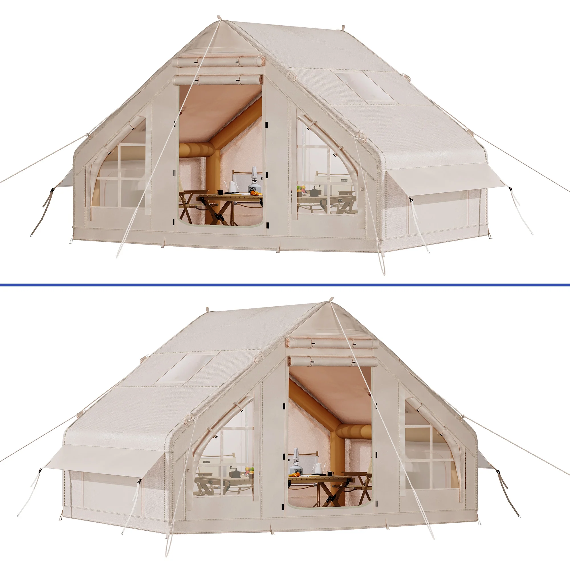 6-Person Portable Inflatable Camping and Glamping Tent �C Waterproof with Air Hose Pump in Beige - Image 3