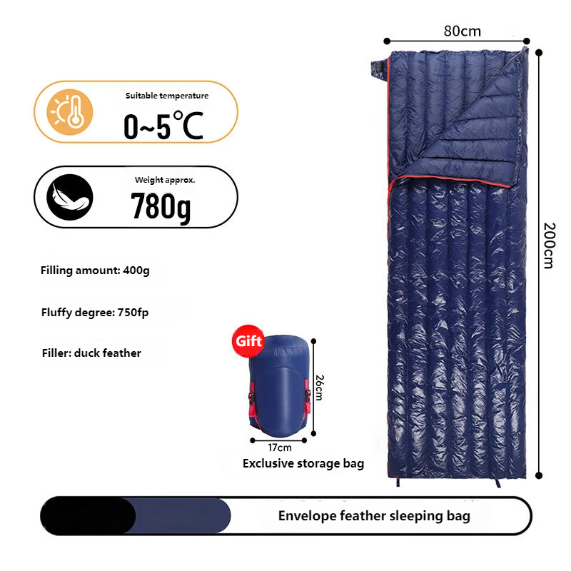 Outdoor Two-in-one Sleeping Bag Camping Zippered Lightweight Down Sleeping Bag with Zipper