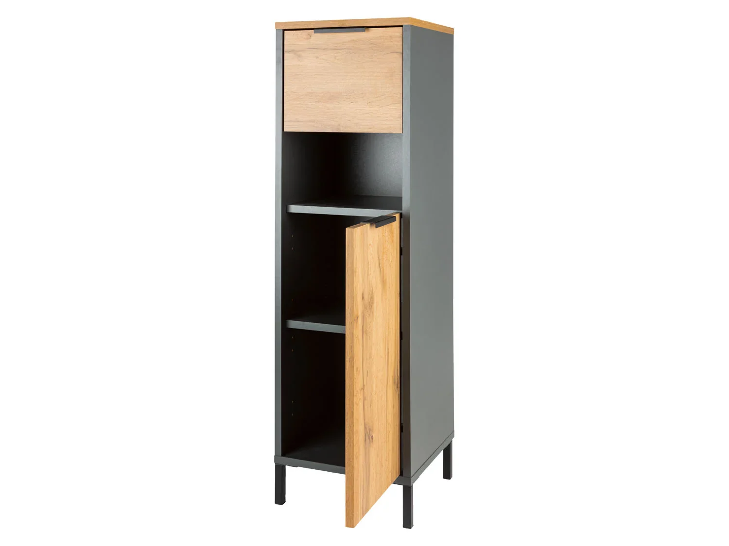 LIVARNO home Armoire latrale de salle de bain San Diego, 34 x 119 x 33 cm, imitation chne/anthracite