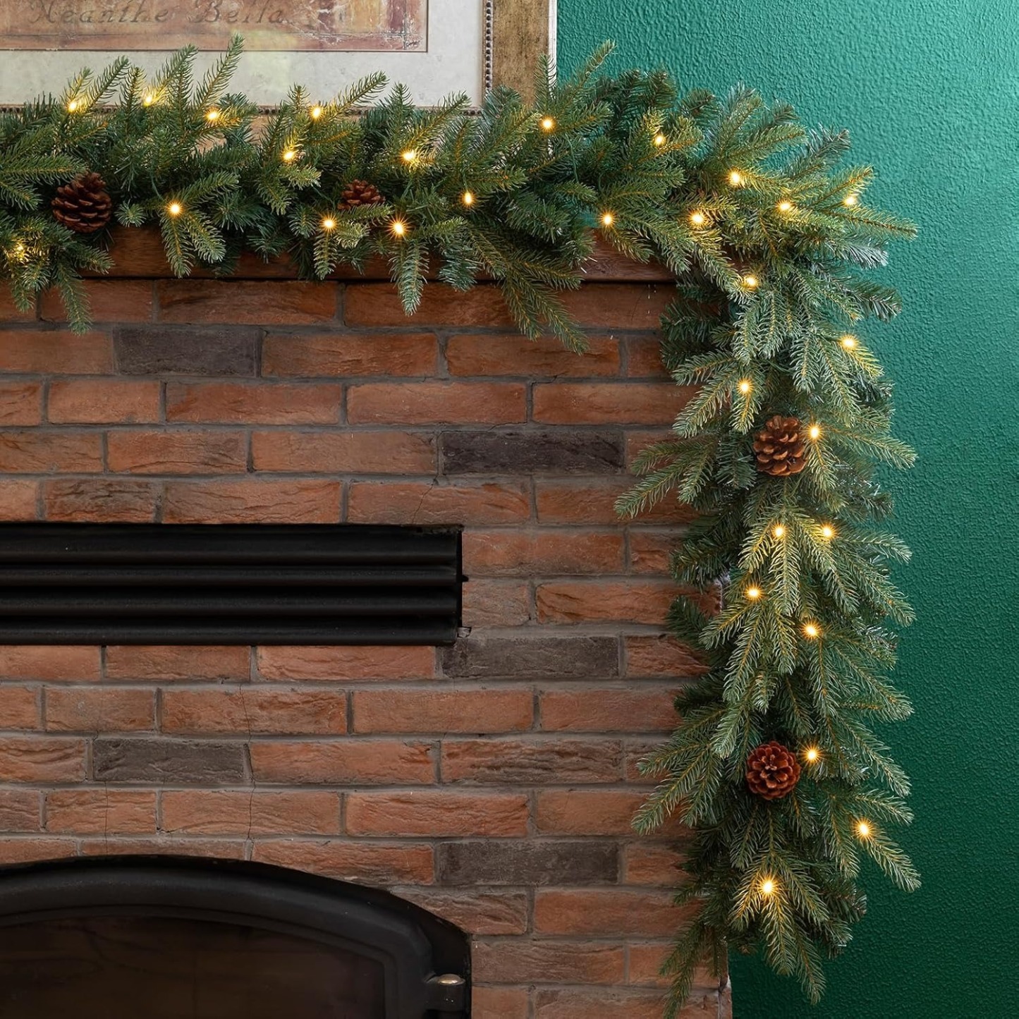Real Touch Pre-Lit Greenery Pine Cone Christmas Garland