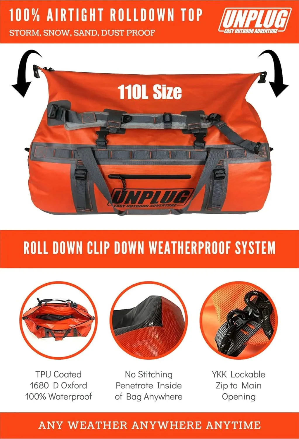 Ultimate Adventure Bag -1680D Heavy Duty Waterproof Travel Duffel Bags for Camping, Motorcycle Dry Bag, Waterproof Bags for Boating,…