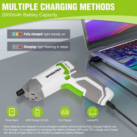 Workpro – Perceuse-visseuse sans fil 3,6V – Couple 7Nm – Batterie 2,0Ah – Charge rapide USB – Léger 400g pour espaces confinés — vue 4