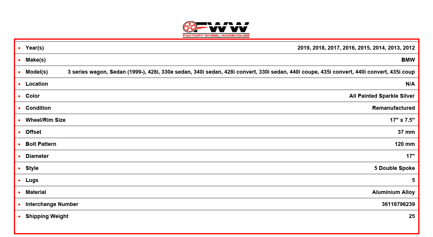 BMW Wheel 2012 - 2019 17