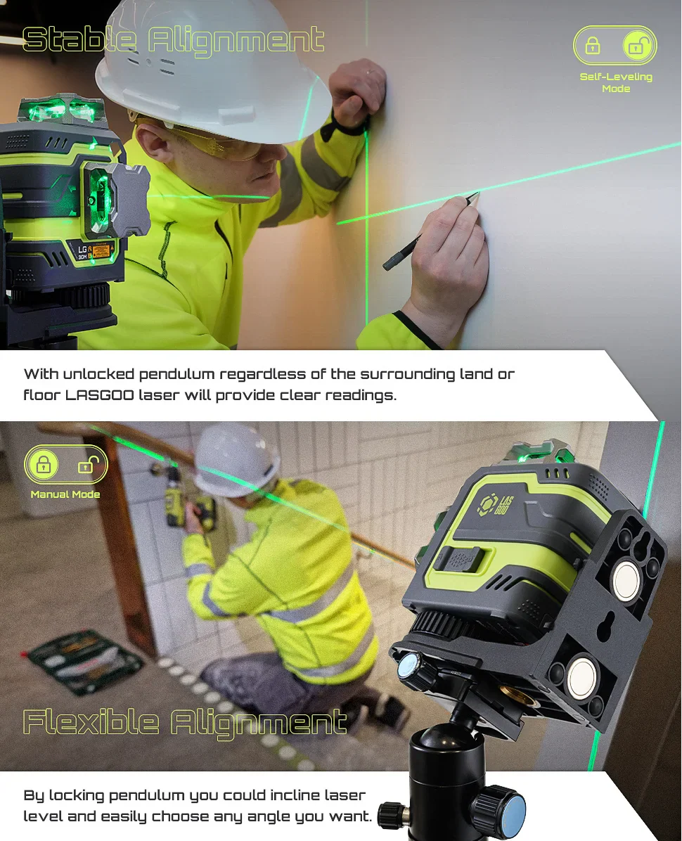 Laser Level 3x360�� LASGOO with Remote Control, 2 Rechargeable Batteries, 100FT Range, 360�� Magnetic Rotating Stand, IP54, 3Ds
